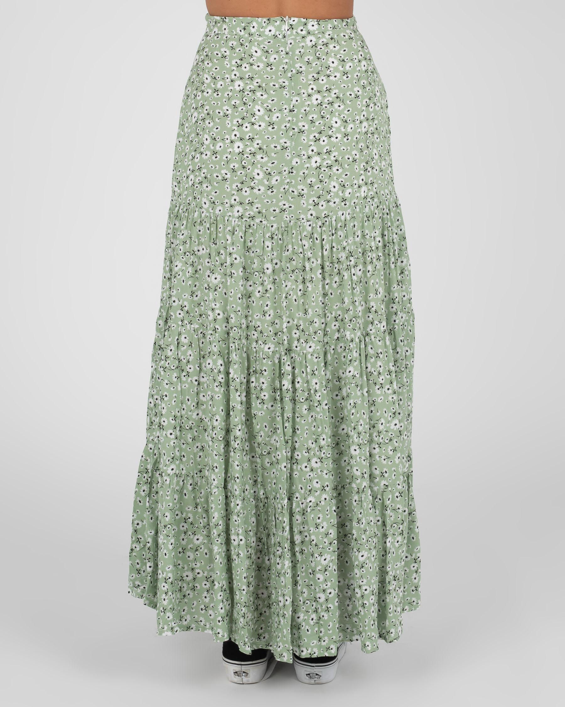 Shop Mooloola Kailani Maxi Skirt In Green/white - Fast Shipping & Easy ...