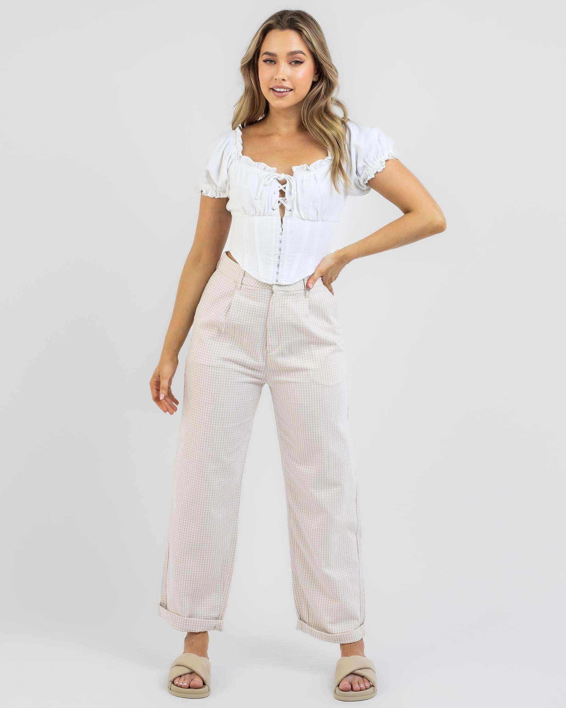 Shop Brixton Victory Pants In Beige Gingham - Fast Shipping & Easy ...
