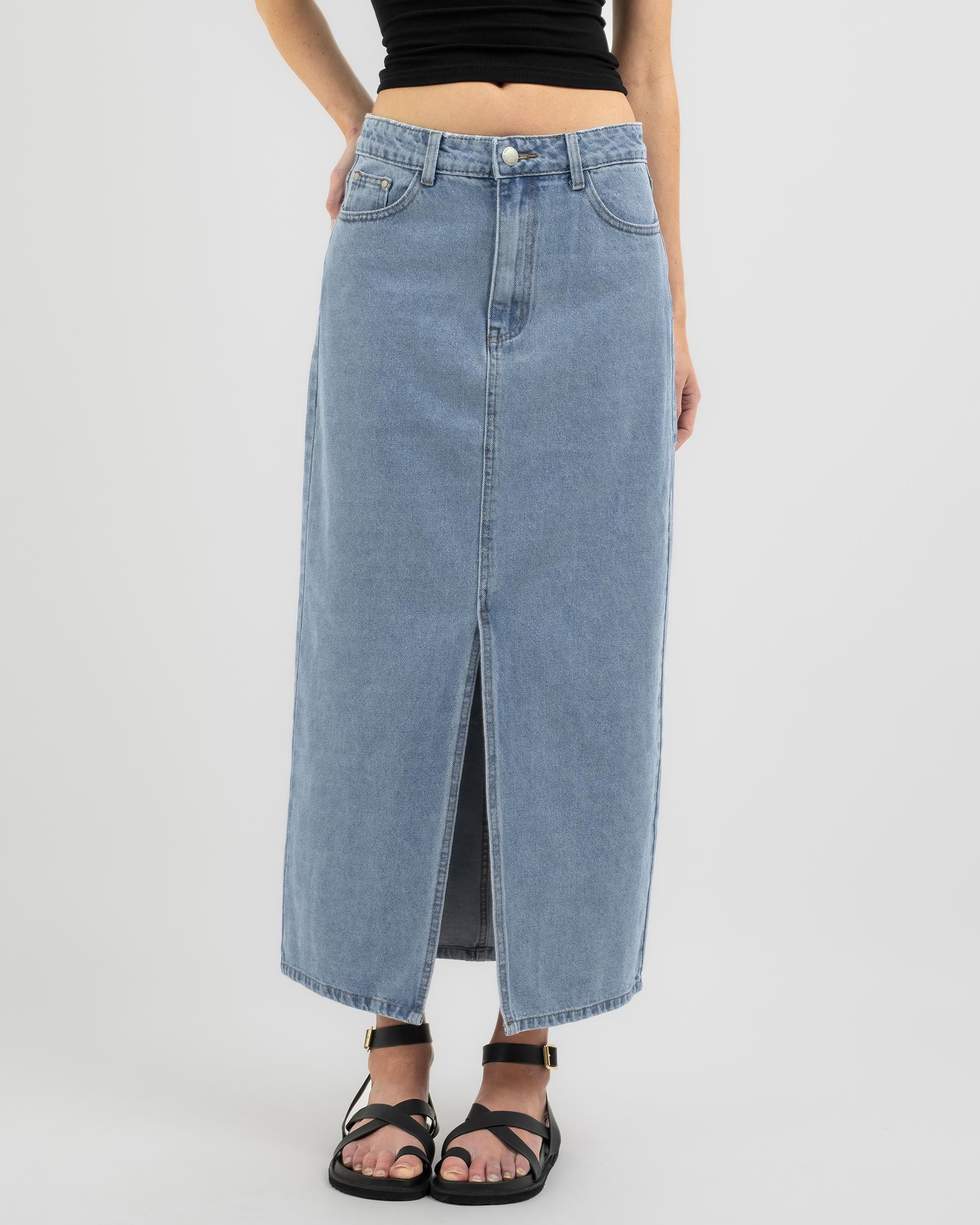 Shop Country Denim Adelaide Maxi Denim Skirt In Light Blue - Fast ...