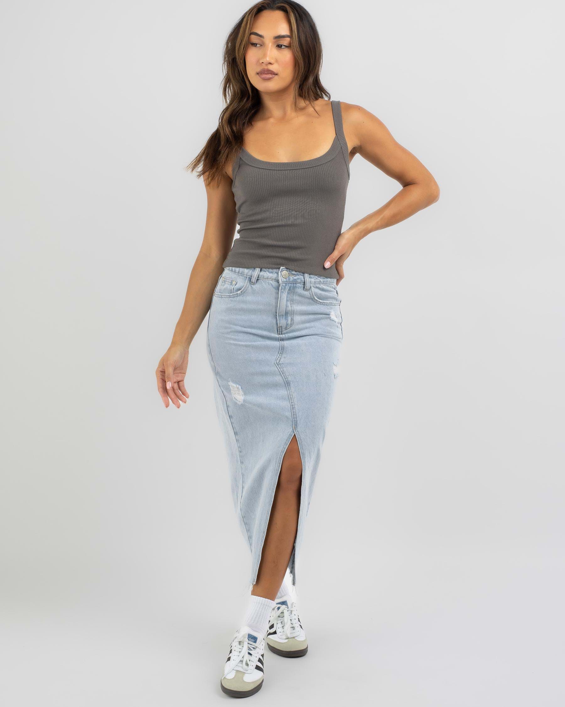 Shop Ava And Ever Ayla Basic Rib Tank Top In Charcoal - Fast Shipping ...