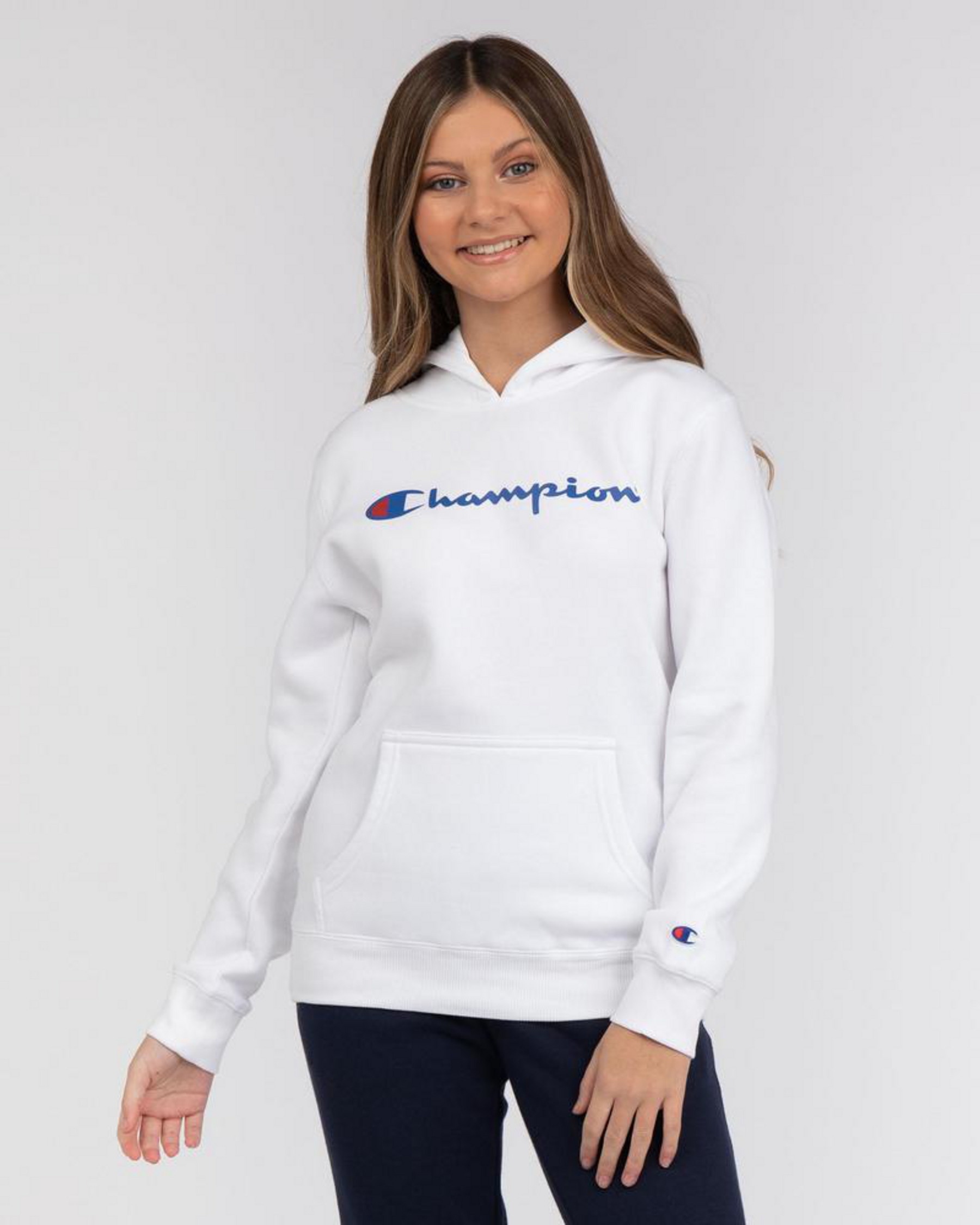 Shop Champion Girls' Logo Hoodie In White - Fast Shipping & Easy ...