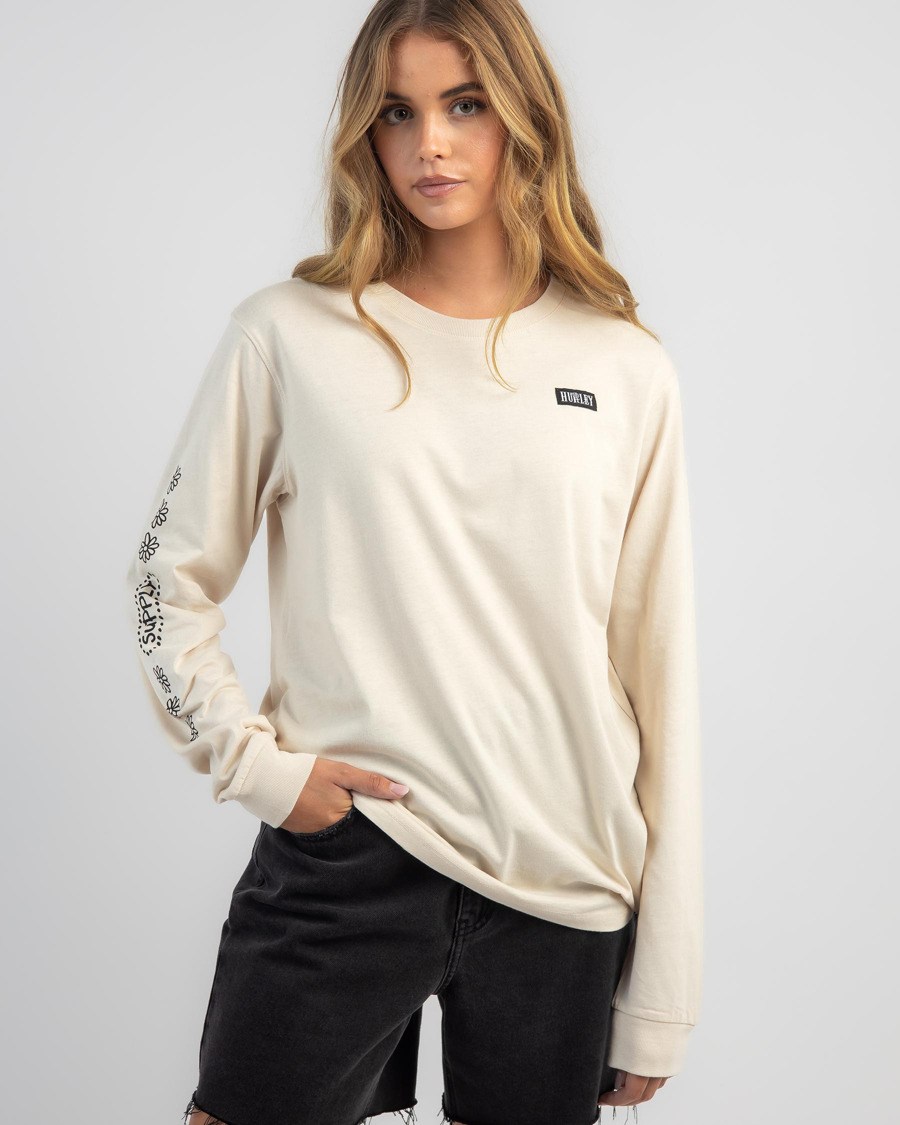Hurley Alice Long Sleeve T-Shirt In Perfectly Pale - Fast Shipping ...
