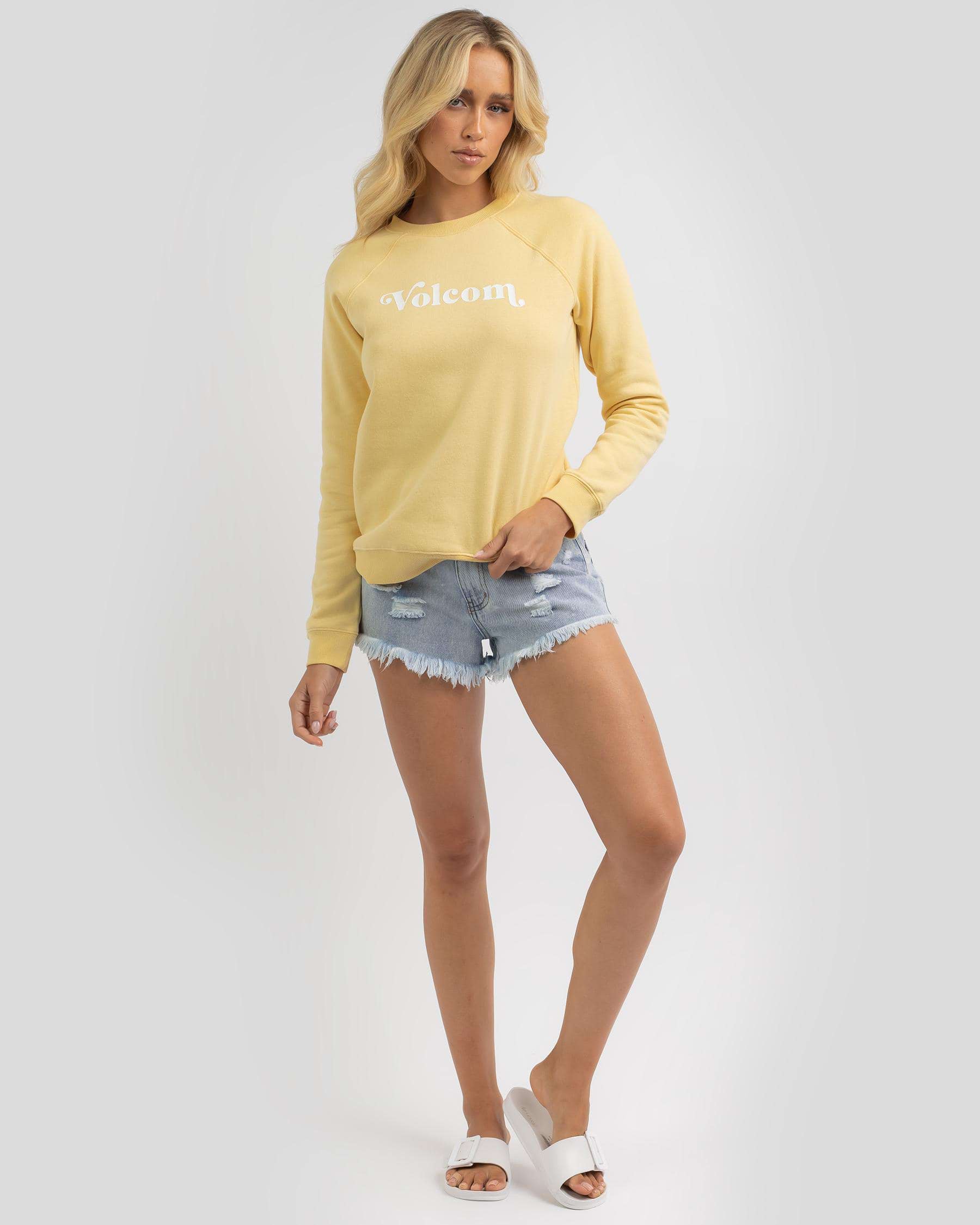 Shop Volcom Get More Sweatshirt In Faded Lemon - Fast Shipping & Easy ...