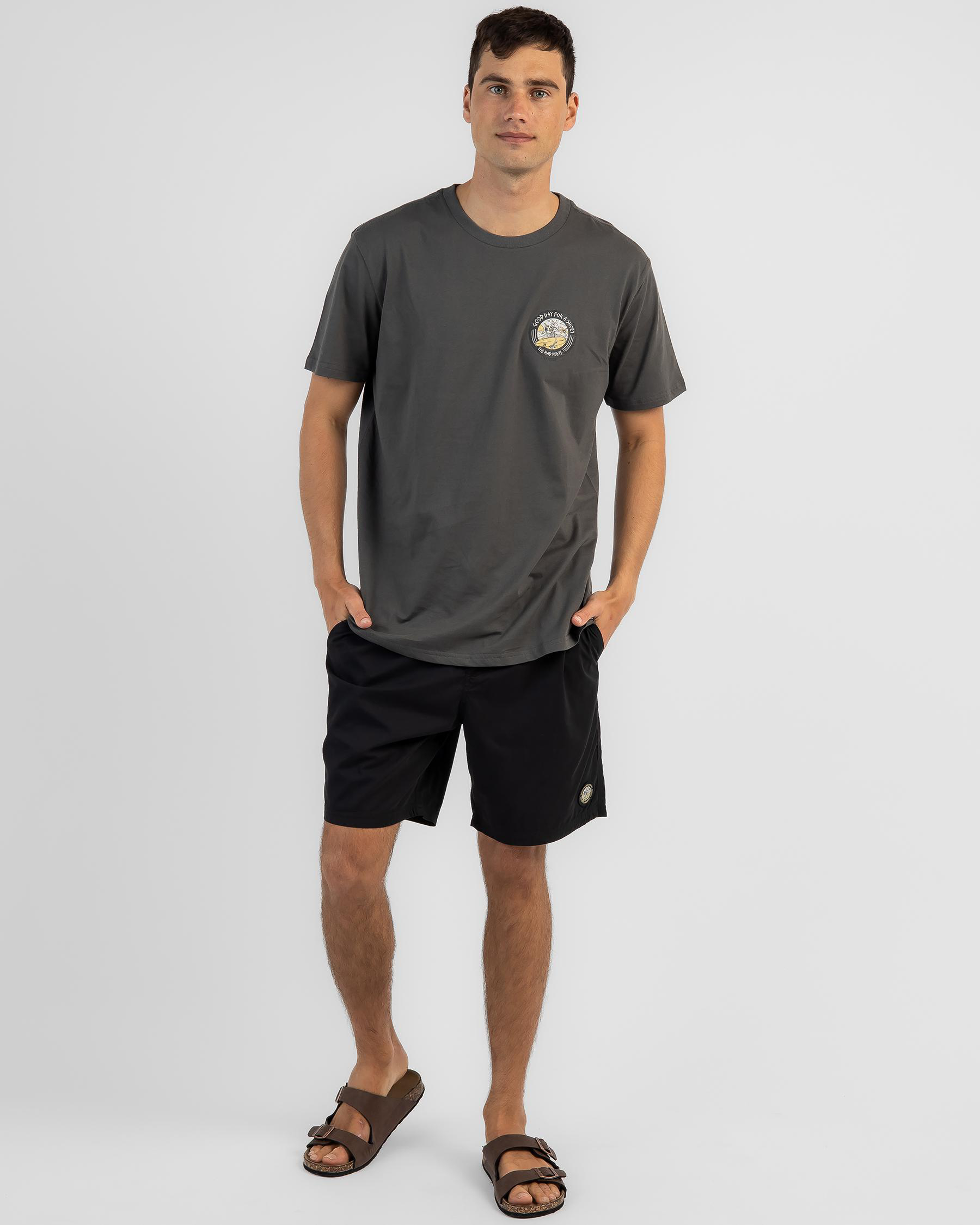 Shop The Mad Hueys Good Day Beach Shorts In Vintage Black - Fast ...