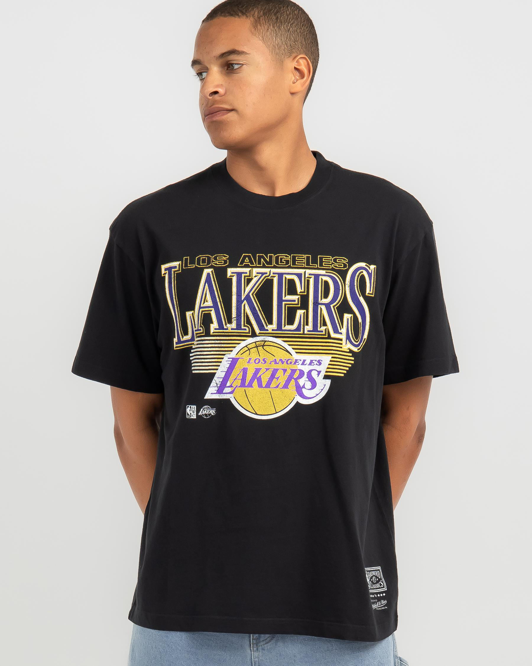Shop Mitchell & Ness LA Lakers Underscore T-Shirt In Faded Black - Fast ...