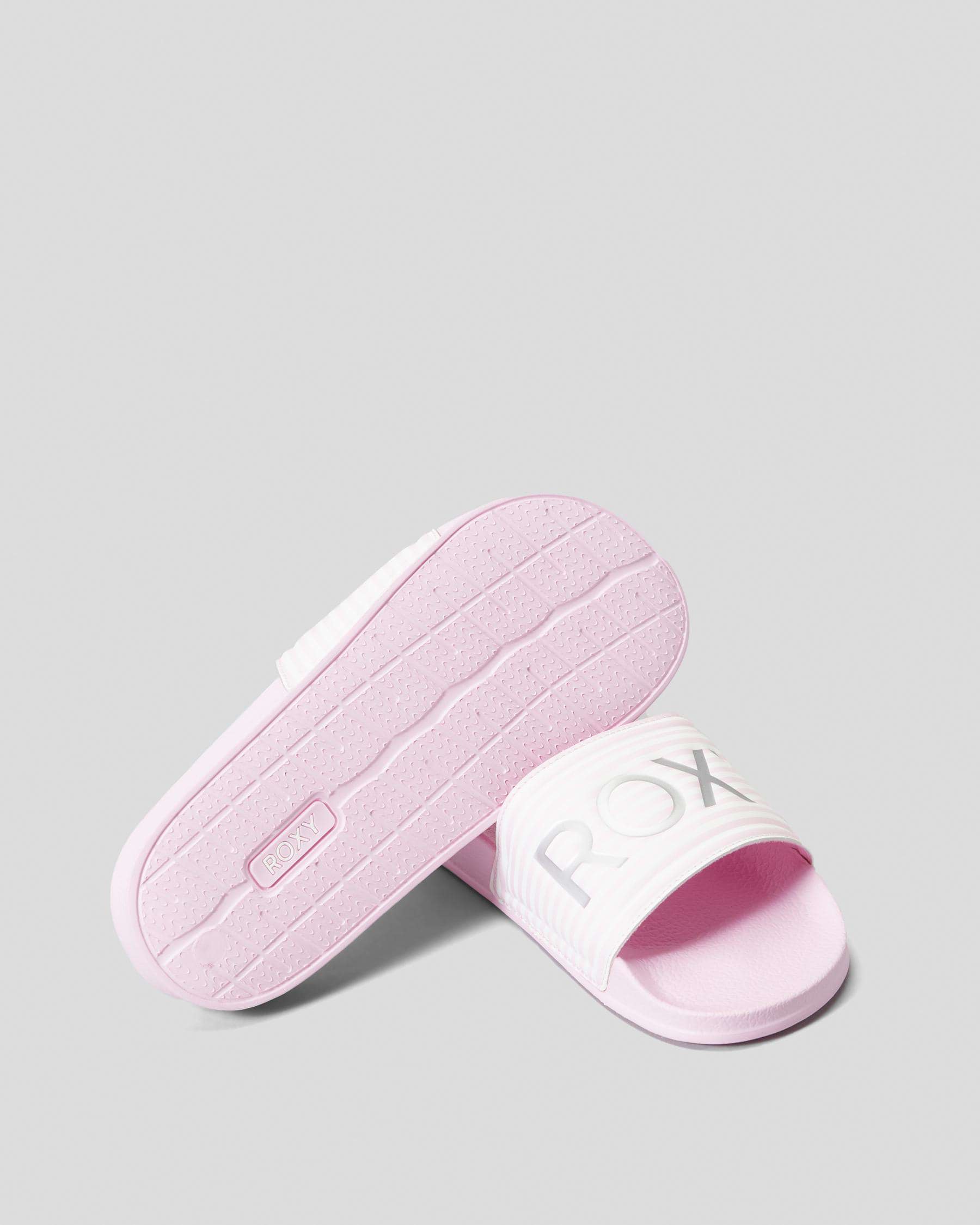 Shop Roxy Girls' Slippy Slide Sandals In Pink/metallic Silver - Fast ...