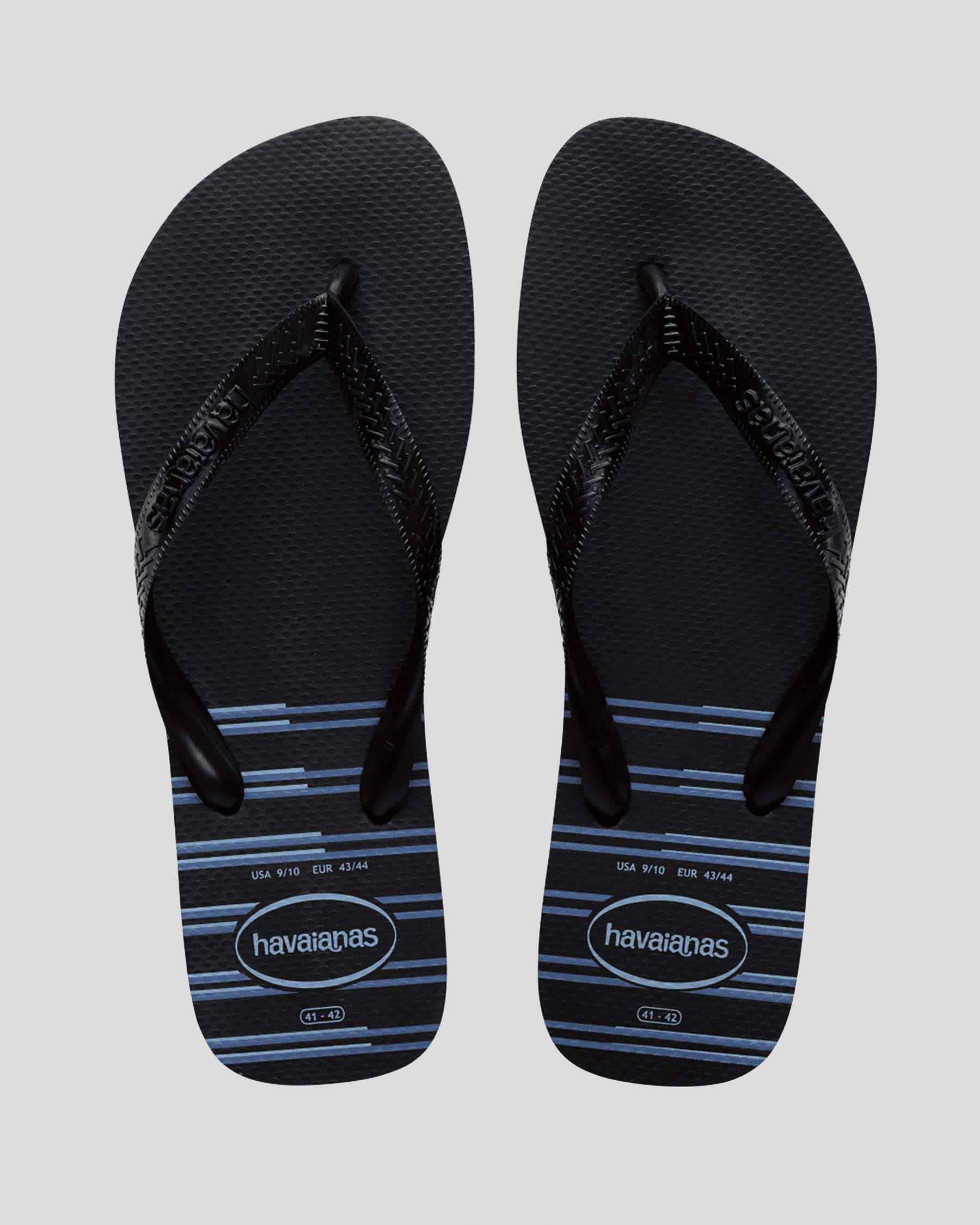 Shop Havaianas Top Basic Thongs In Black/black/blue - Fast Shipping ...