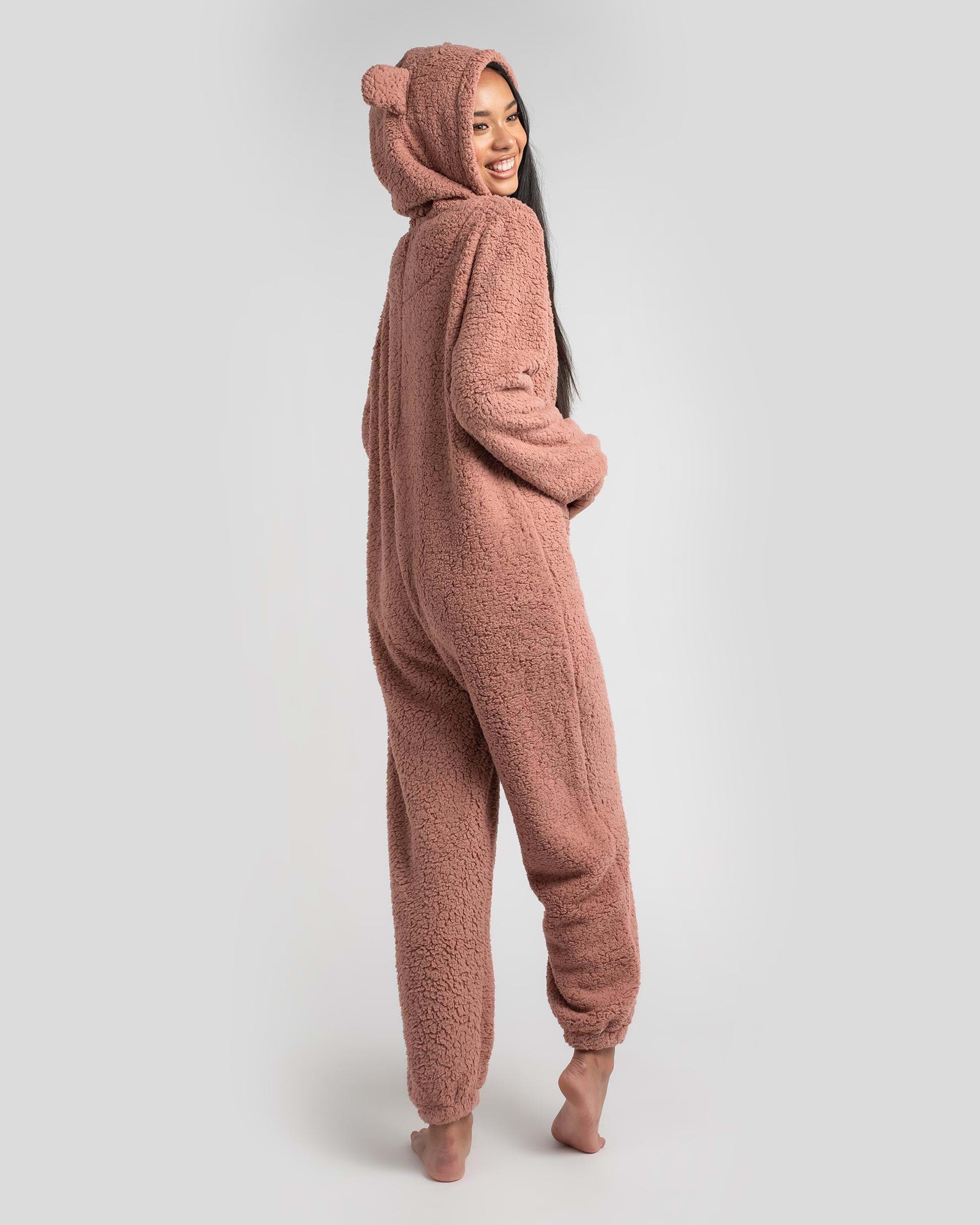 Shop Mooloola Teddy Onesie In Mocha Pink - Fast Shipping & Easy Returns ...