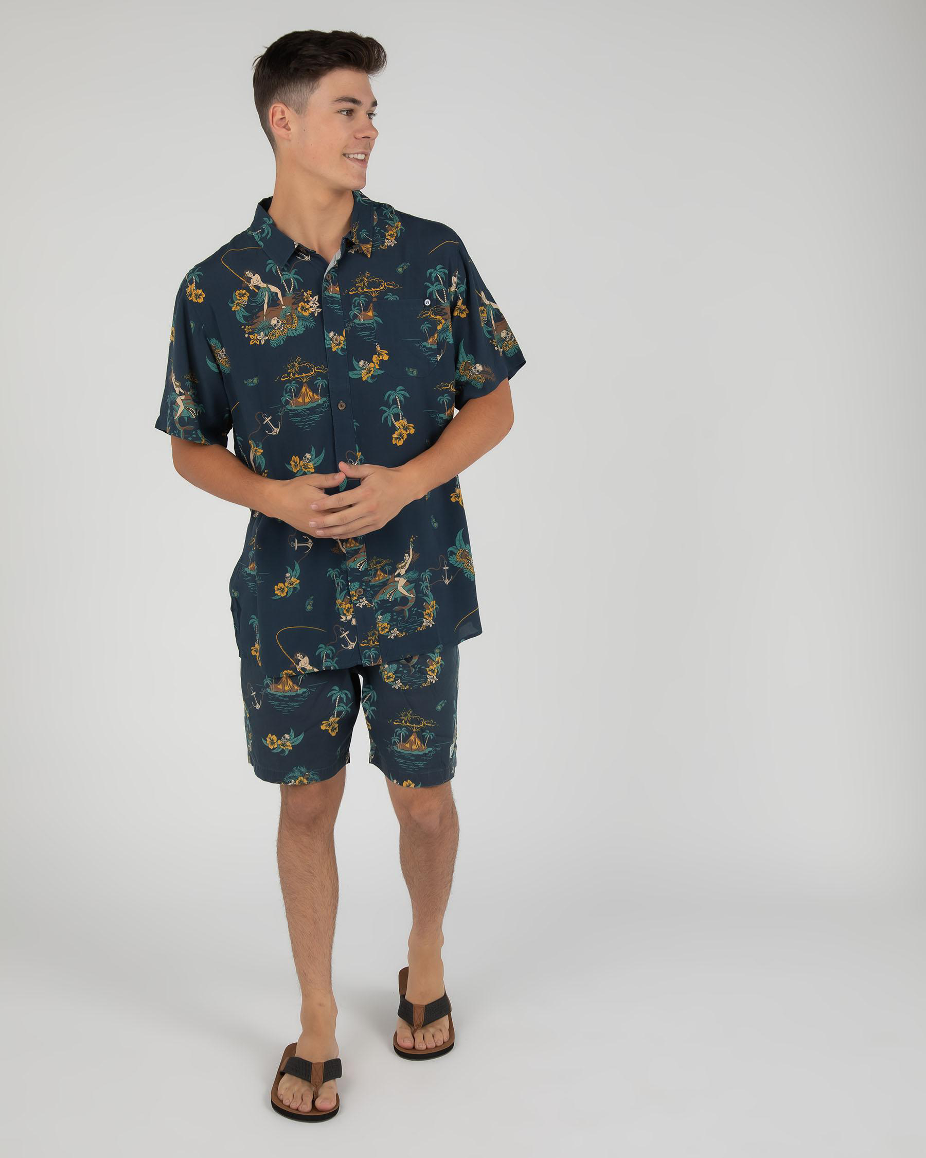 Shop The Mad Hueys Paradise Ale Short Sleeve Shirt In Navy - Fast ...