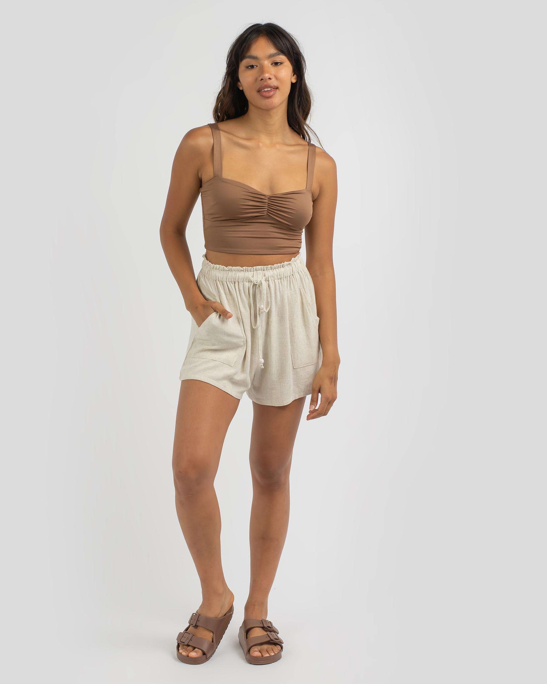 Shop Yours Truly Brandi Shorts In Beige - Fast Shipping & Easy Returns ...