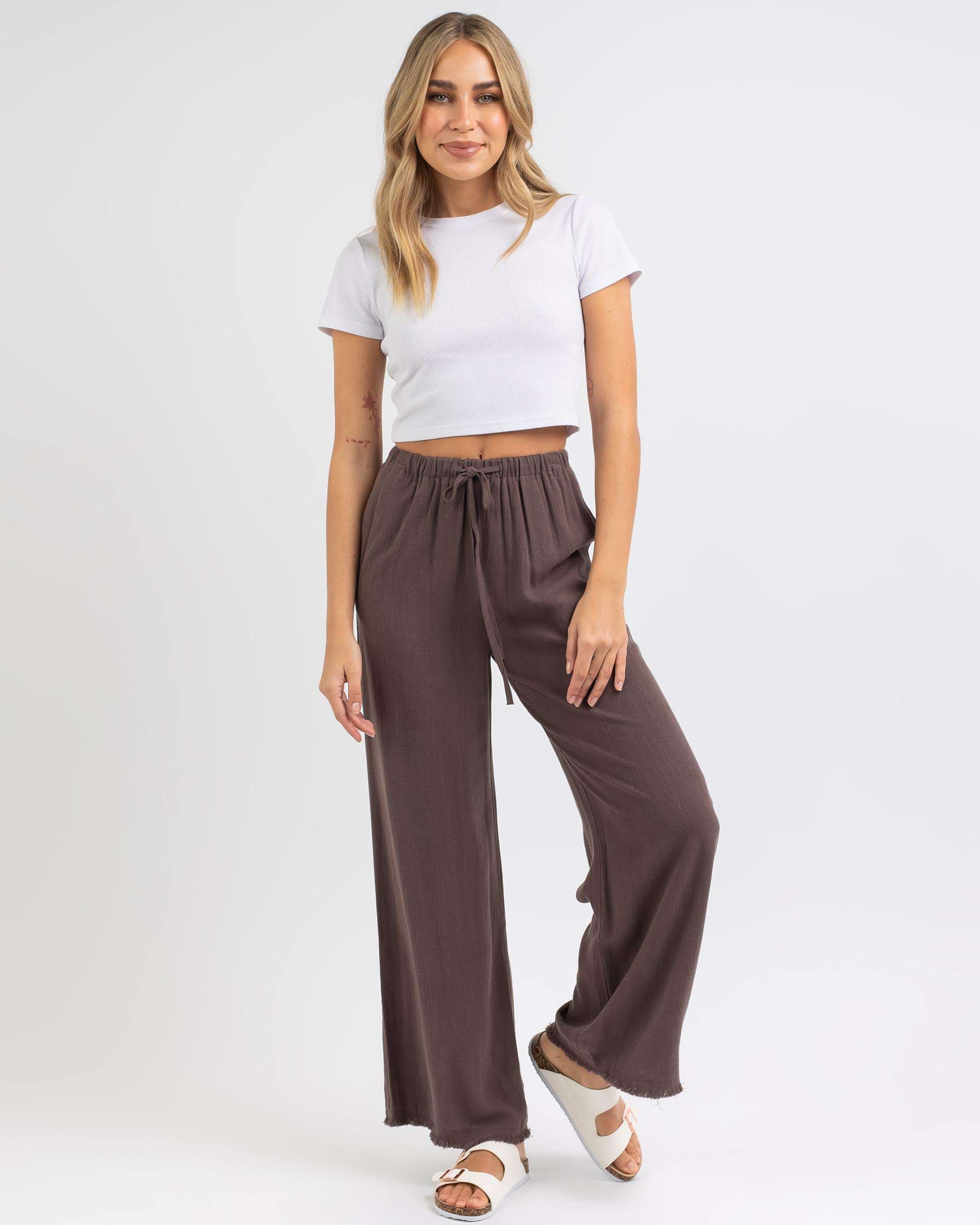 Shop Mooloola Aria Dallis Beach Pants In Dark Chocolate - Fast Shipping ...