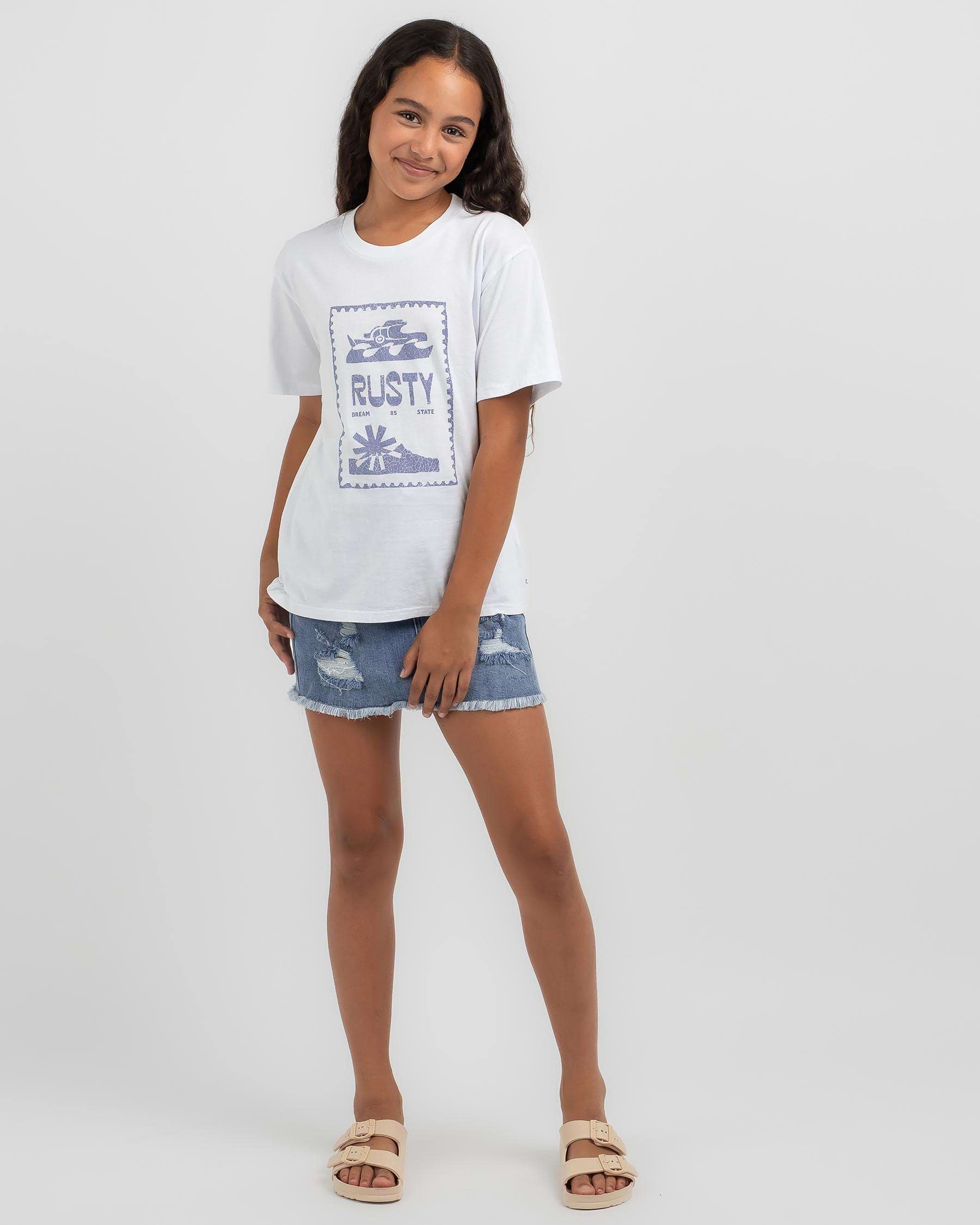 Shop Rusty Girls' Dream State Oversized T-Shirt In White - Fast ...