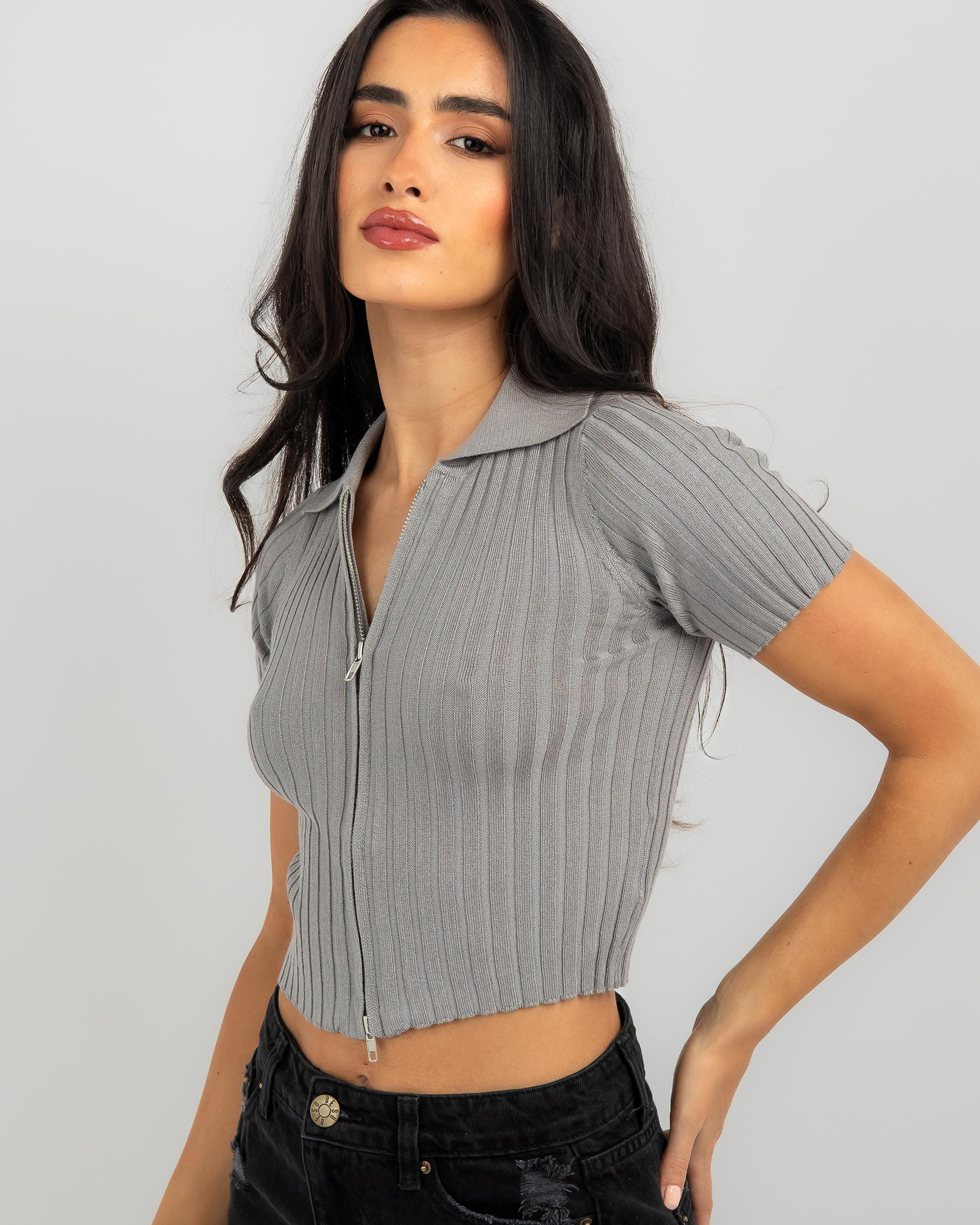 Shop Ava And Ever Nerd Knit Top In Grey - Fast Shipping & Easy Returns ...