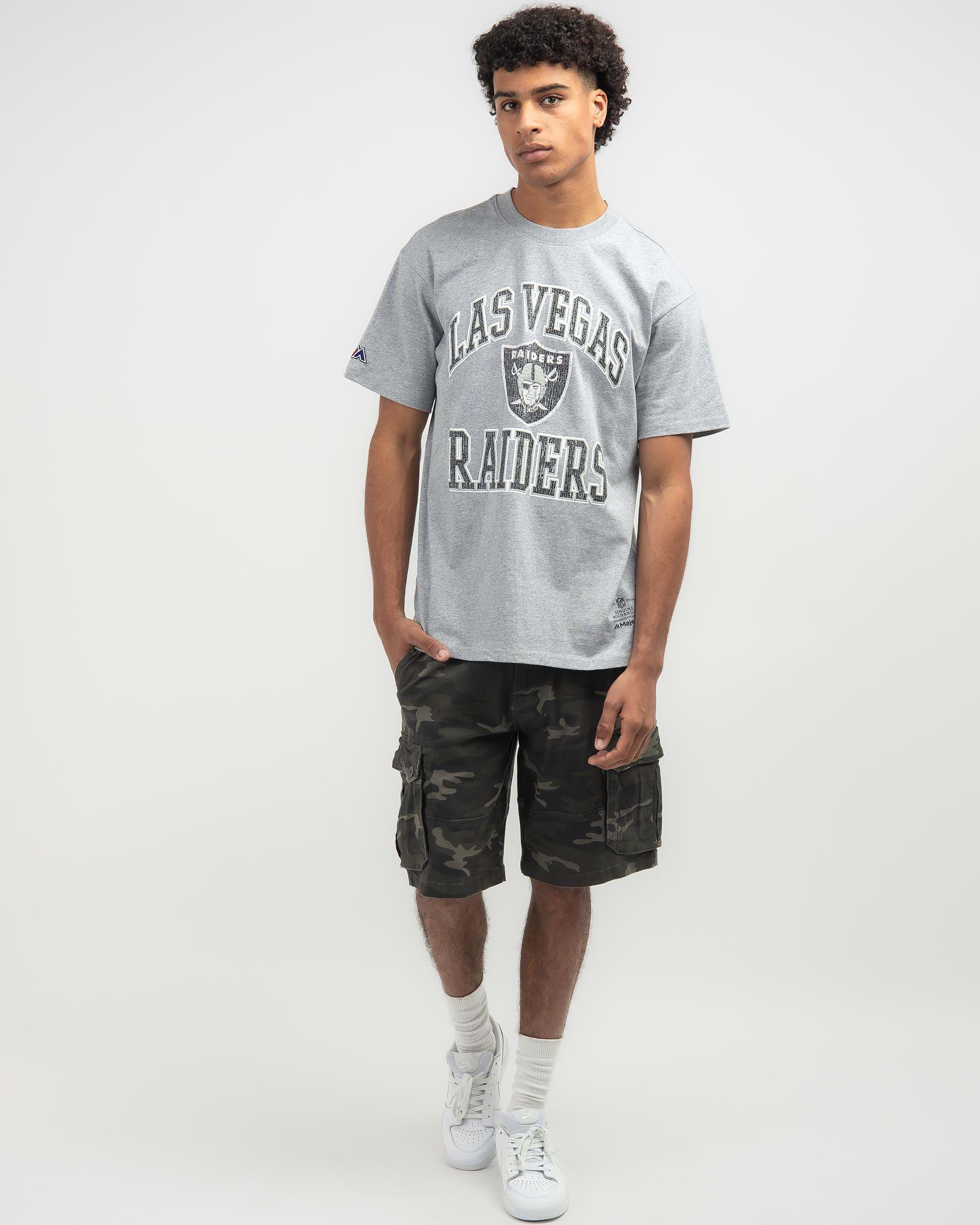 Majestic Las Vegas Raider Cracked Puff Arch T-Shirt In Grey Marle