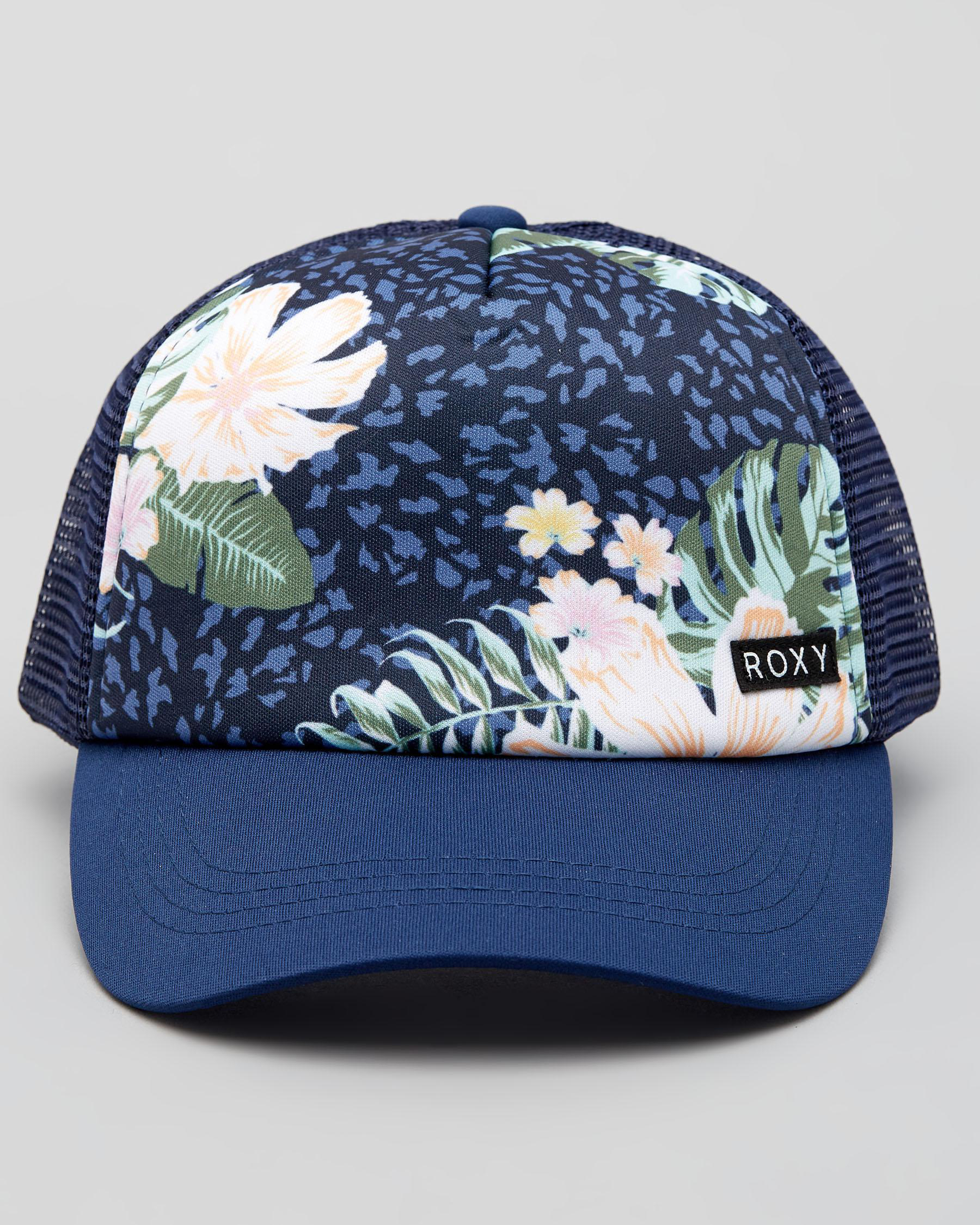 Shop Roxy Girls' Honey Coconut Trucker Cap In Mood Indigo Animalia ...