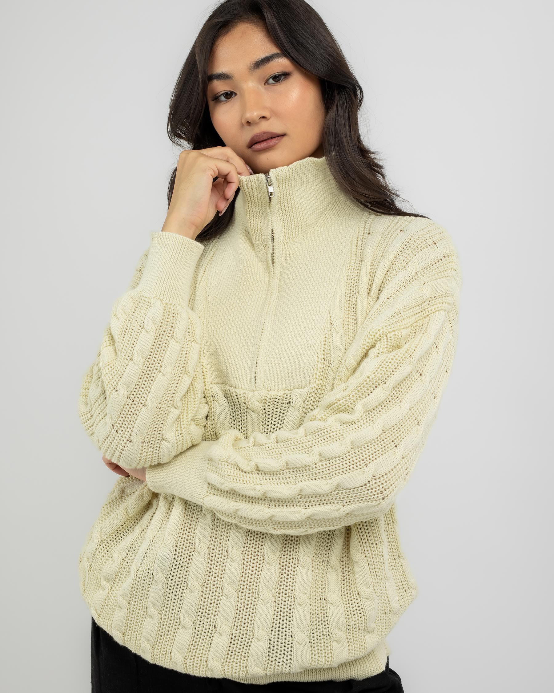 Mooloola Judy Half Zip Collared Cable Knit Jumper In Seashell - Fast ...