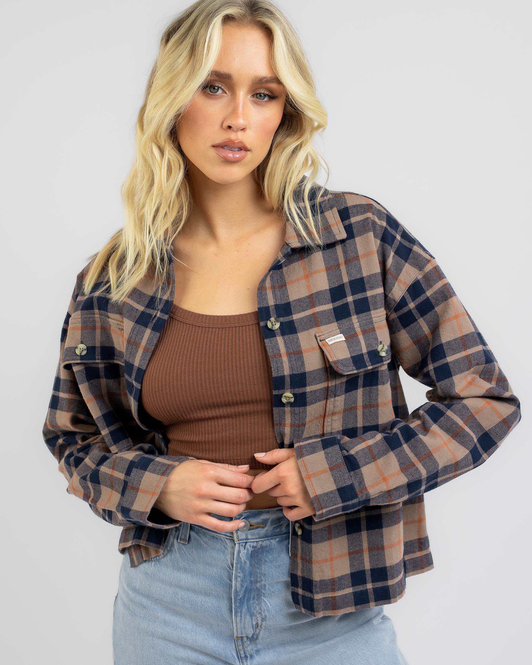 Shop Brixton Bowery Flannel Shirt In Pine Bark - Fast Shipping & Easy ...