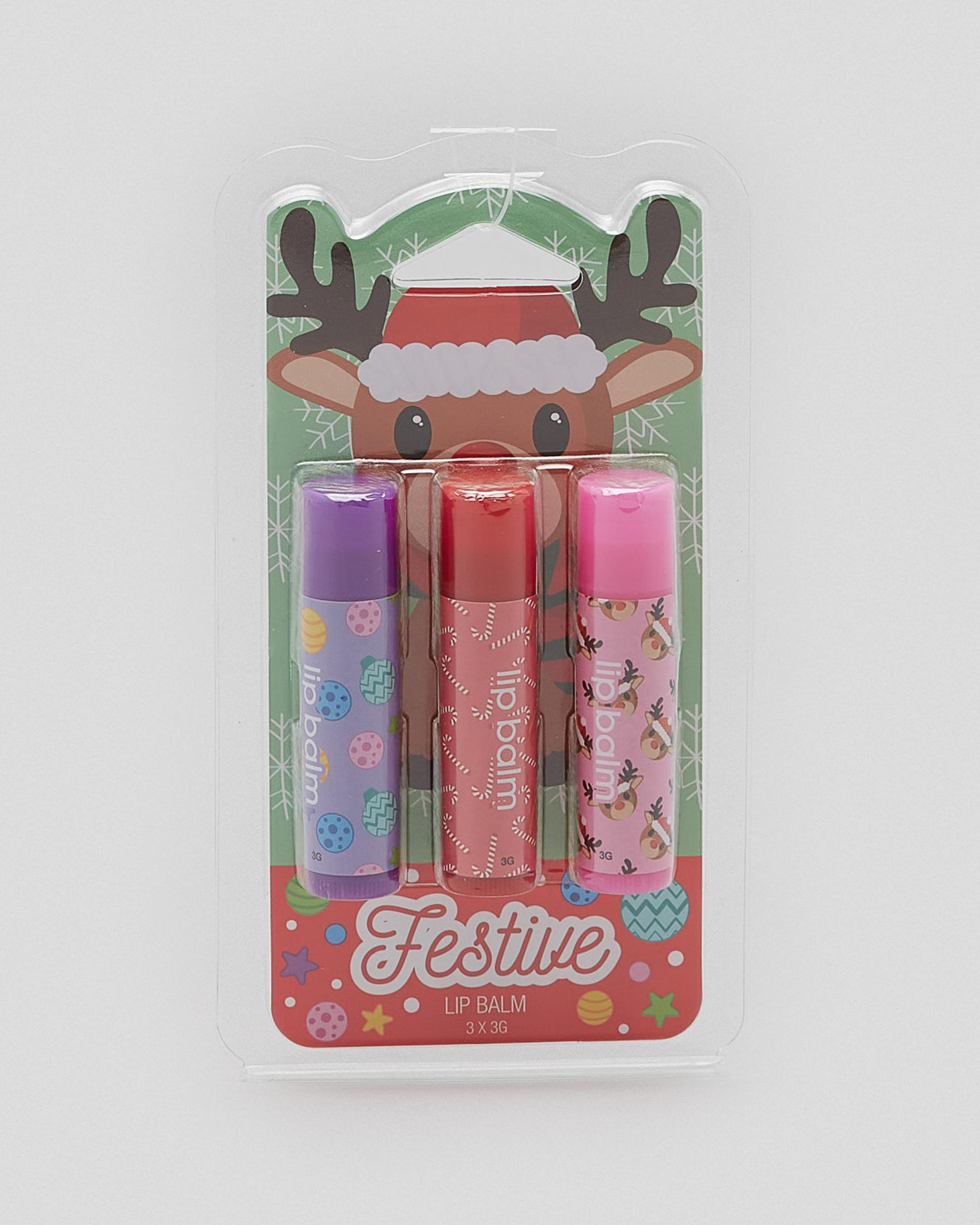 Shop Get It Now Festive Reindeer Lip Balm Pack In Multi - Fast Shipping ...