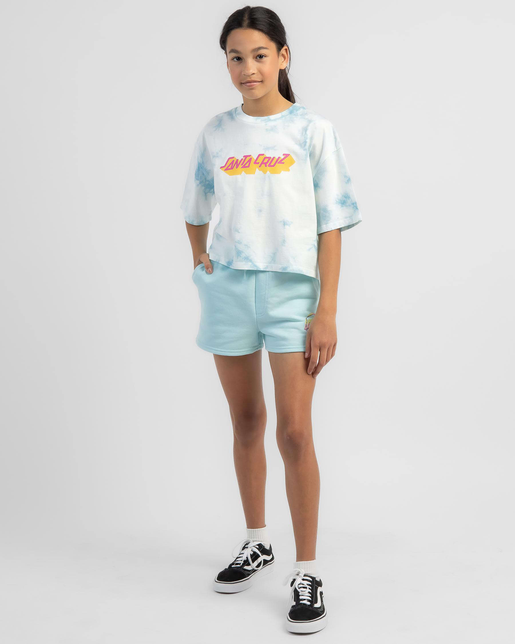 Shop Santa Cruz Girls' Step Strip Cropped T-Shirt In Aqua Tie Dye ...