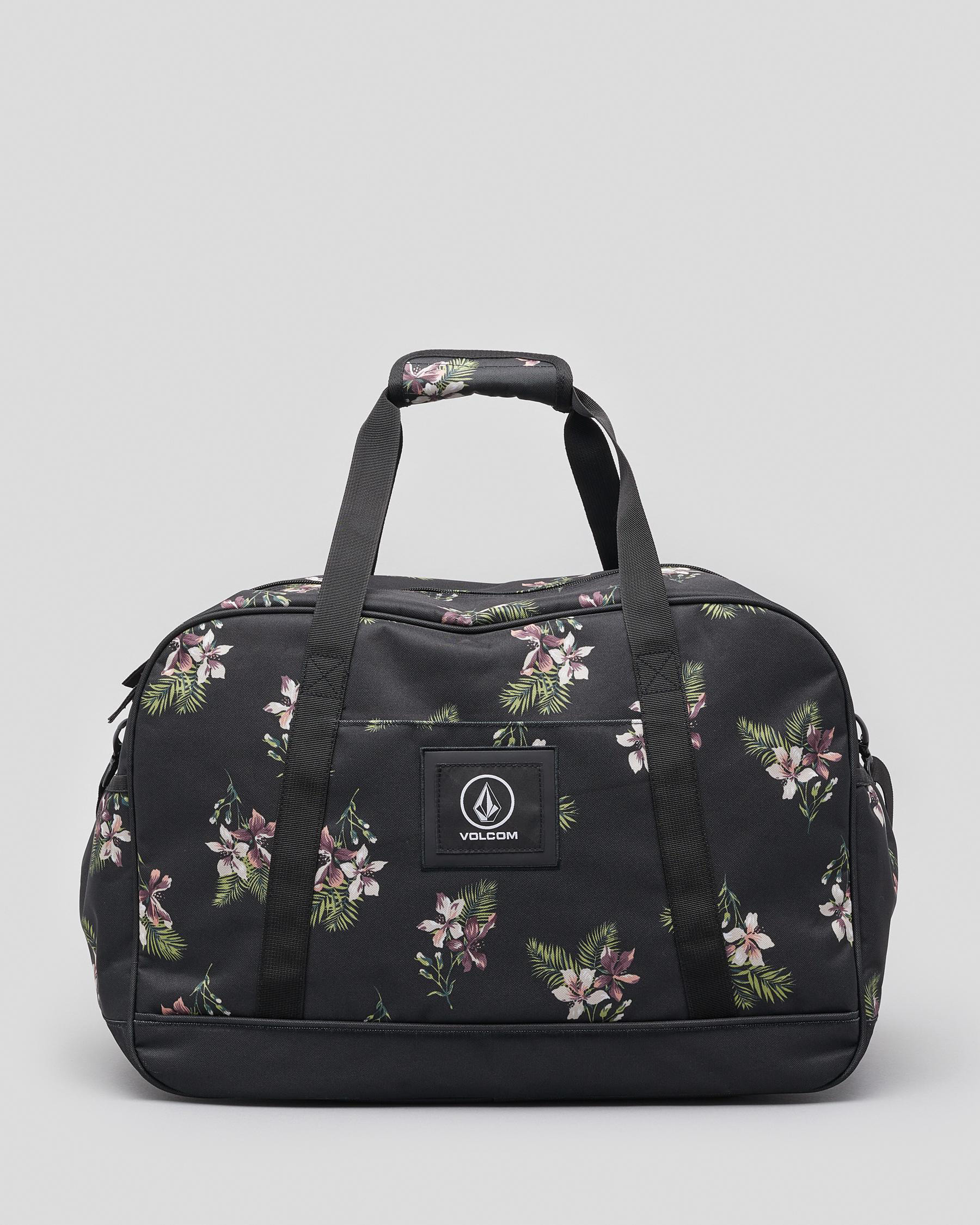 Shop Volcom Patch Attack Travel Bag In Black Floral Print - Fast ...