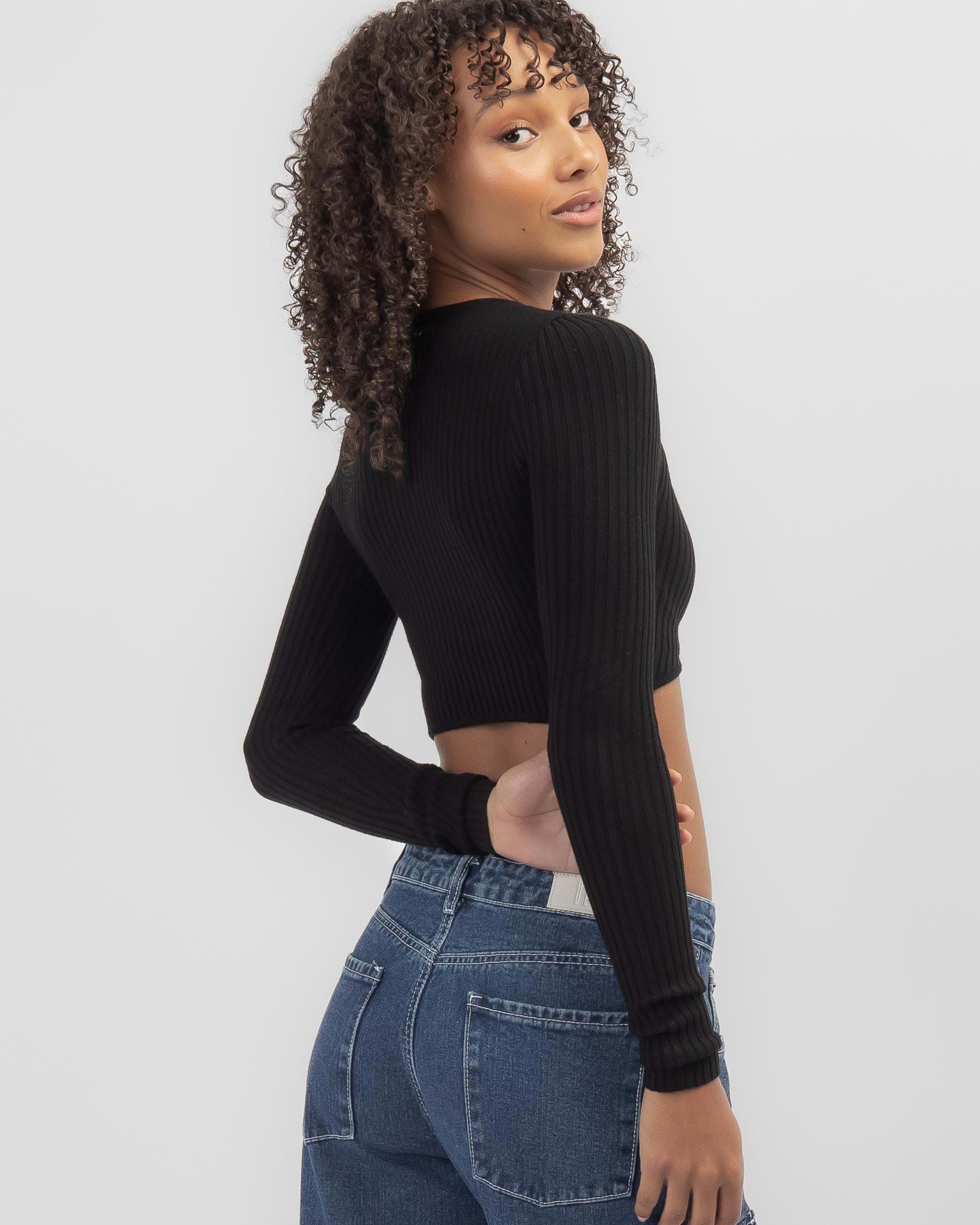 Shop Ava And Ever Hank Long Sleeve Crop Knit Top In Black - Fast ...