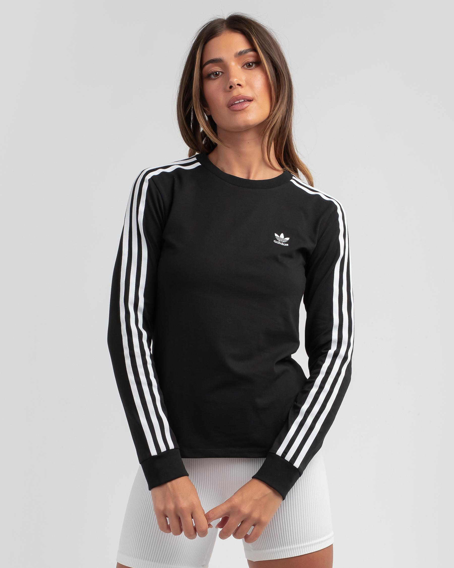 Adidas 3 Stripes Long Sleeve T-Shirt In Black - Fast Shipping & Easy ...