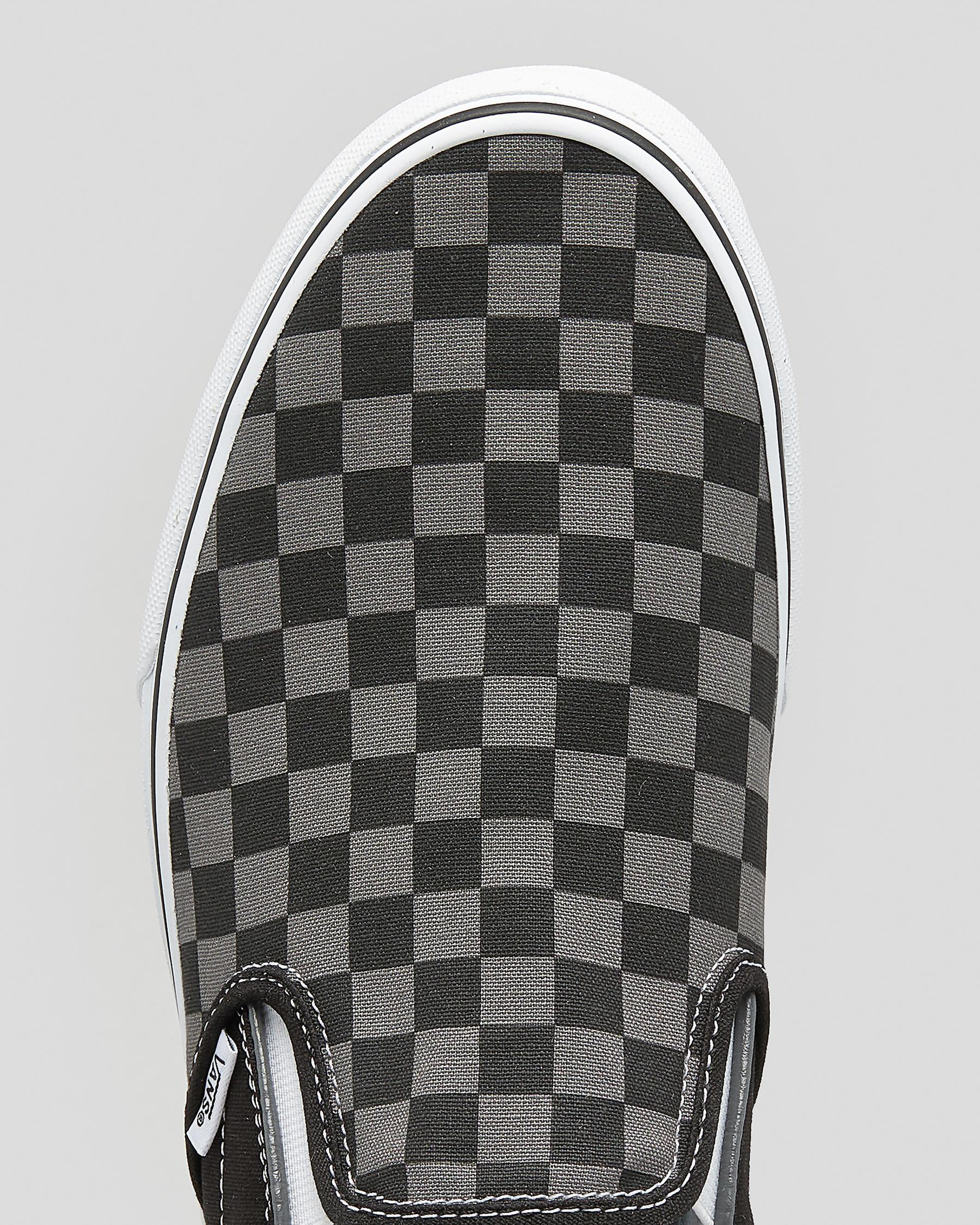 Shop Vans Classic Slip-On Shoes In Black/pewter Checkerboard - Fast ...