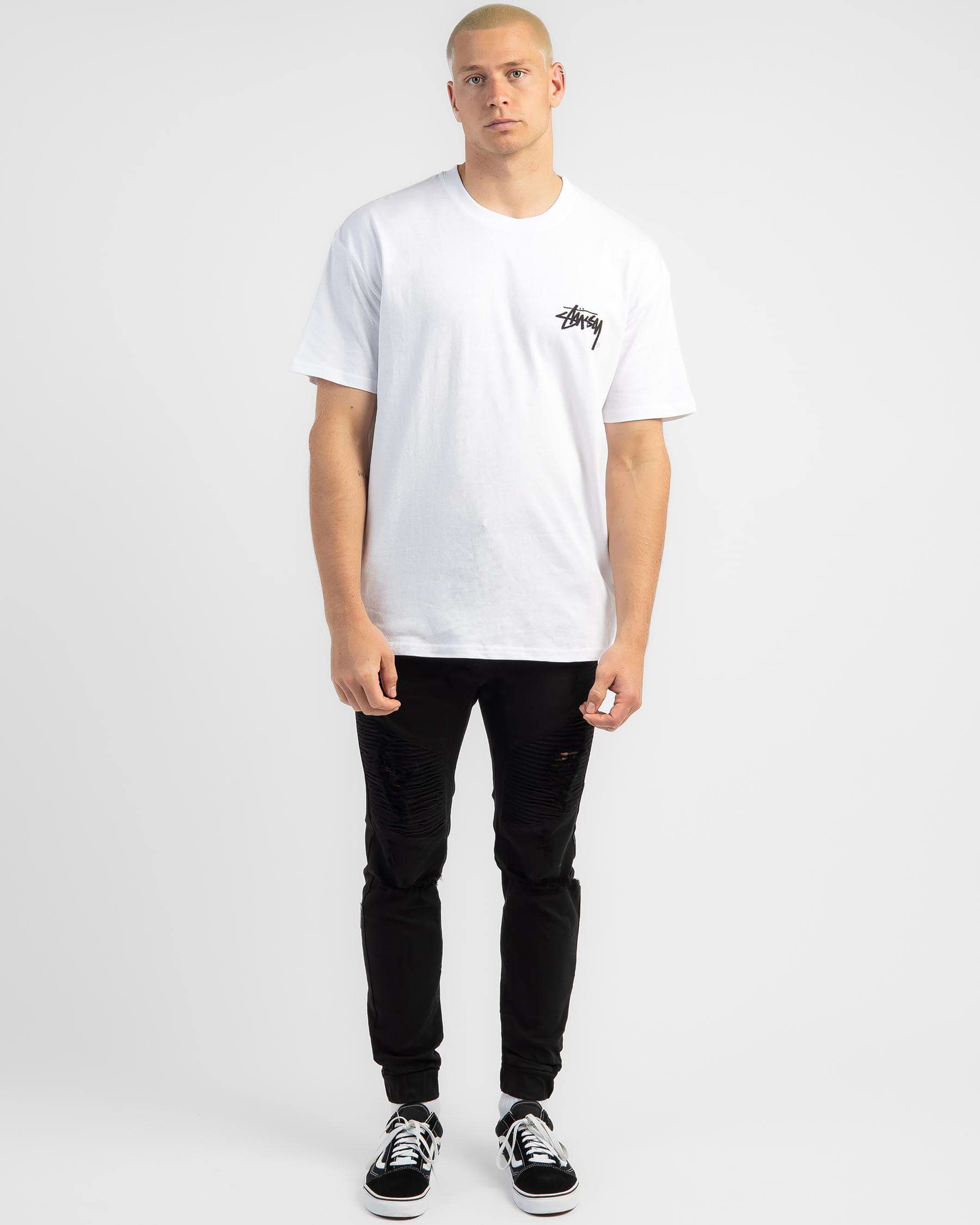 Shop Stussy Solid Shadow Stock T-Shirt In White - Fast Shipping & Easy ...