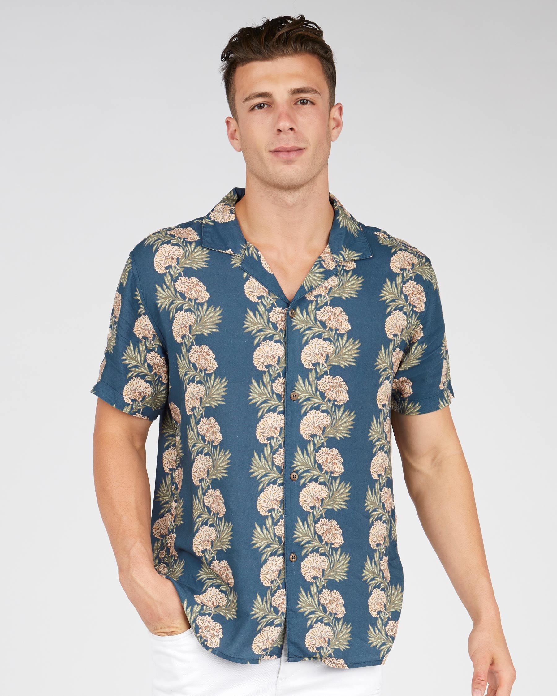 Shop Rhythm Honolulu Short Sleeve Shirt In Pacific Blue - Fast Shipping ...