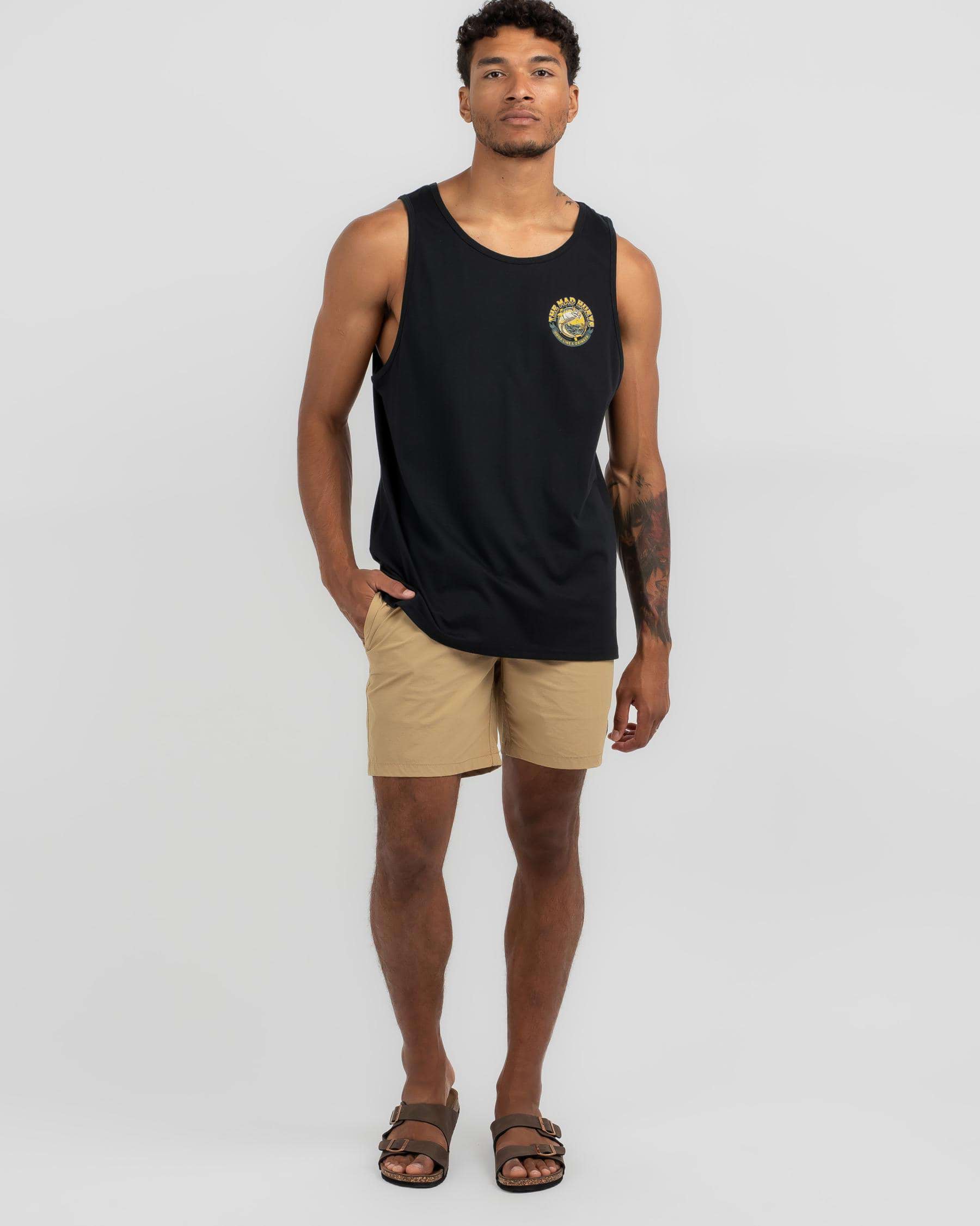 Shop The Mad Hueys Keeping It Reel Singlet In Black - Fast Shipping ...