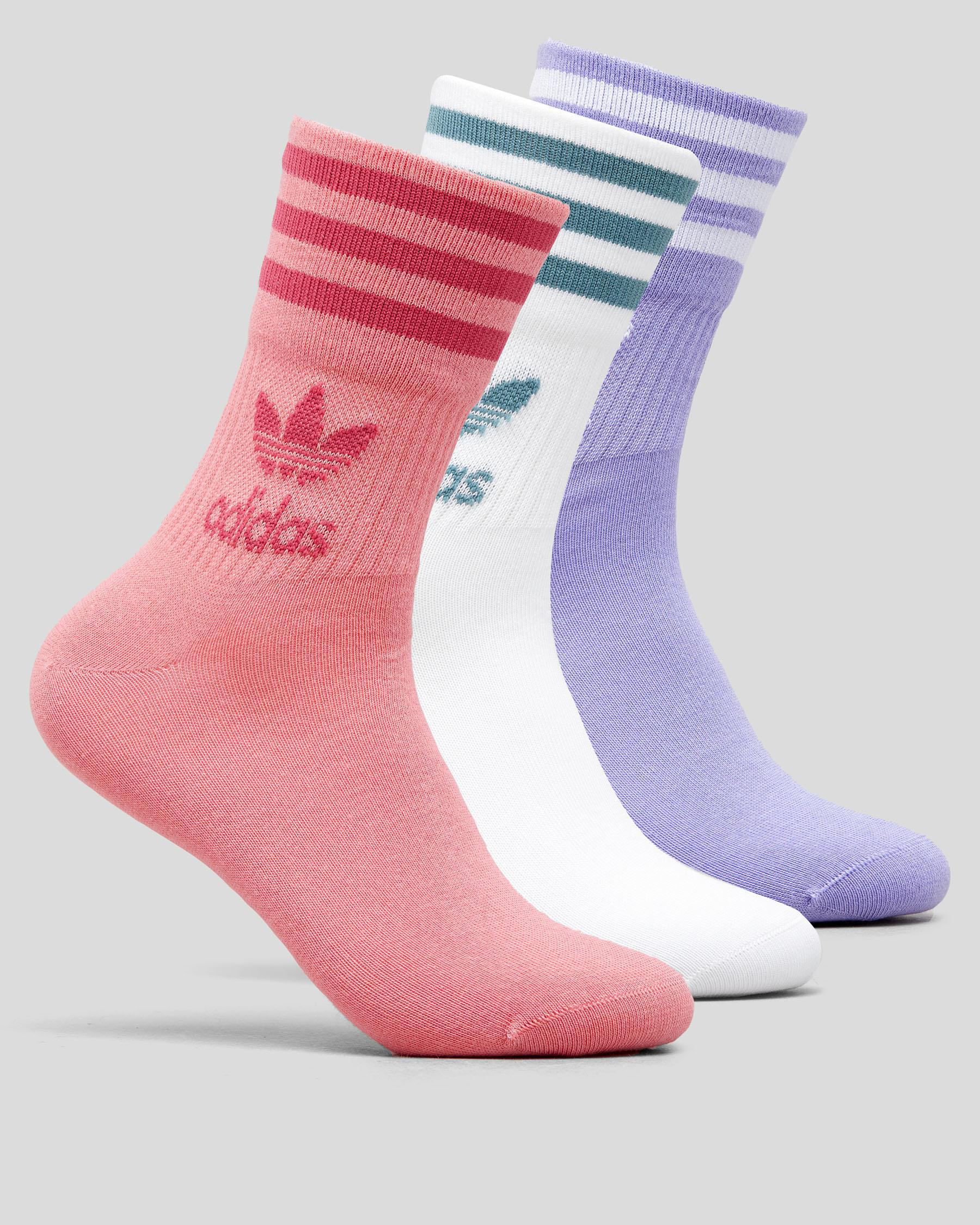 Shop adidas Womens Mid Cut Crew Sock Pack In Hazy Rose / Wild Pink ...