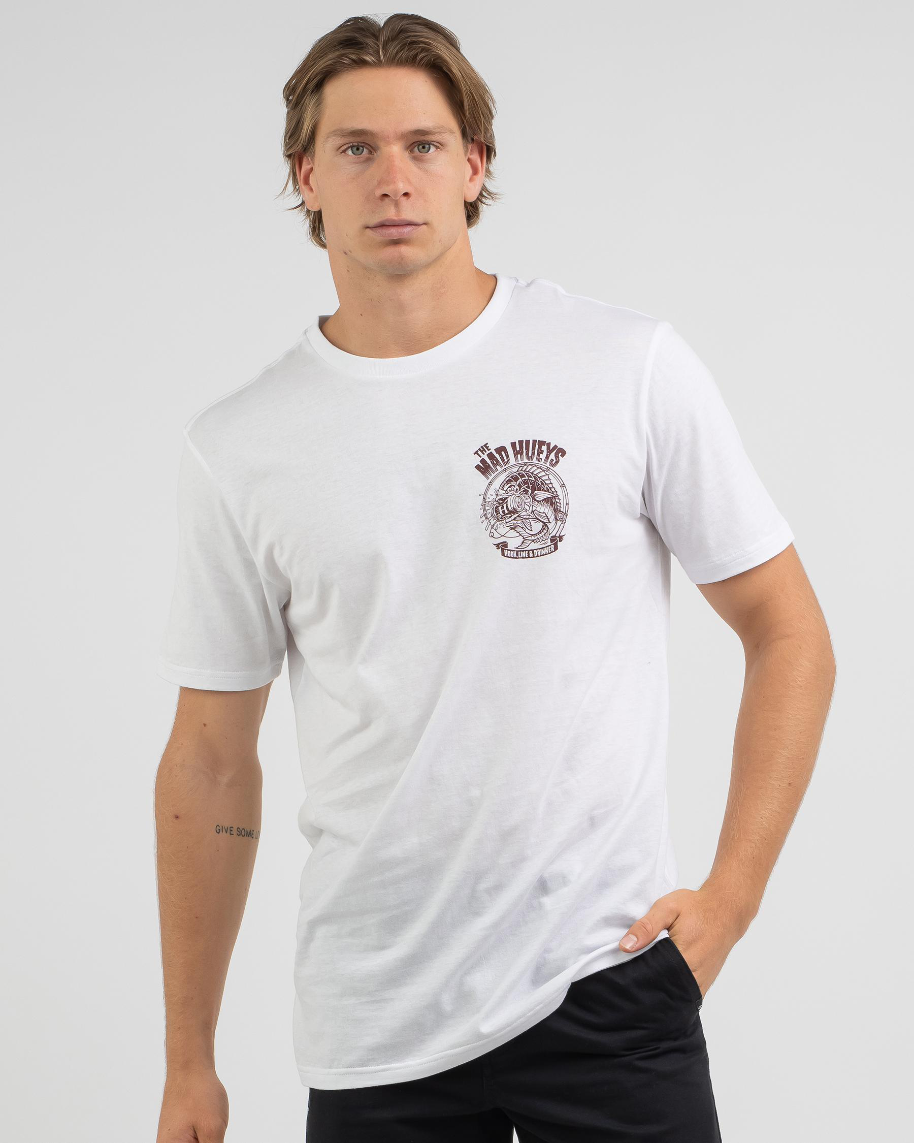 Shop The Mad Hueys Hook Line N Drinker T-Shirt In White - Fast Shipping ...