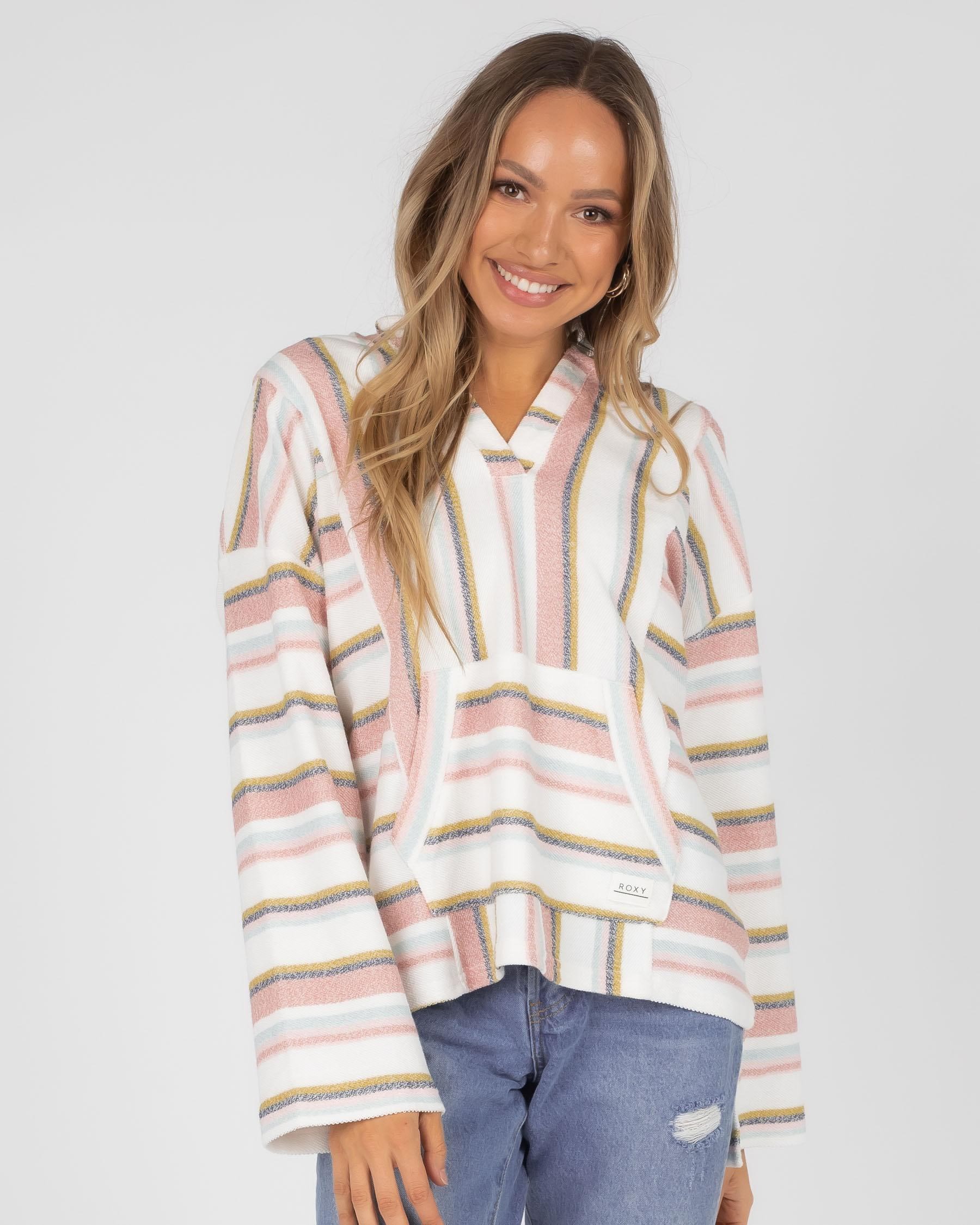 Shop Roxy Island Vibes Hoodie In Snow White Oriental Stripes - Fast ...