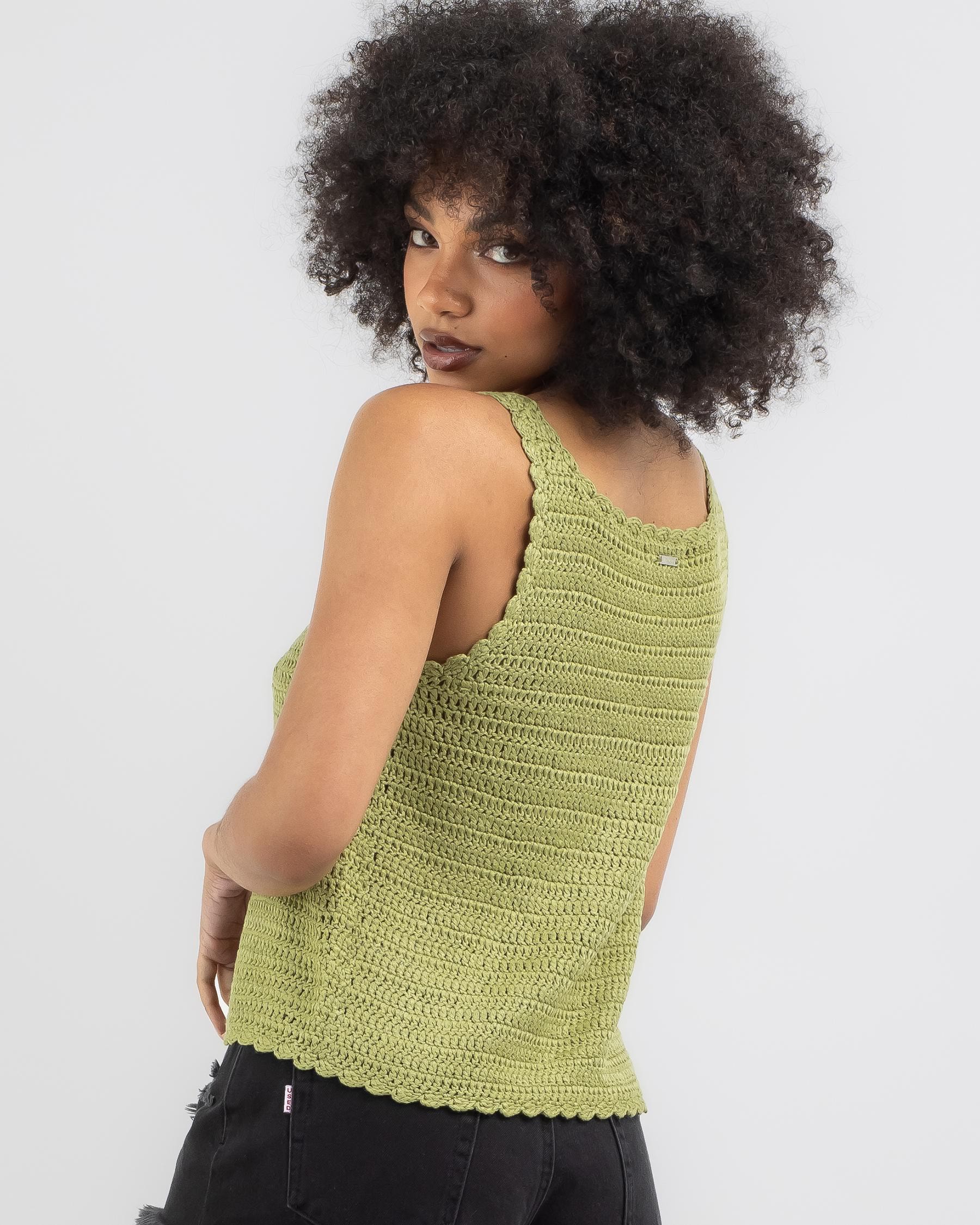 Shop Mooloola Anastasia Crochet Tie Up Cami Top In Sage - Fast Shipping ...