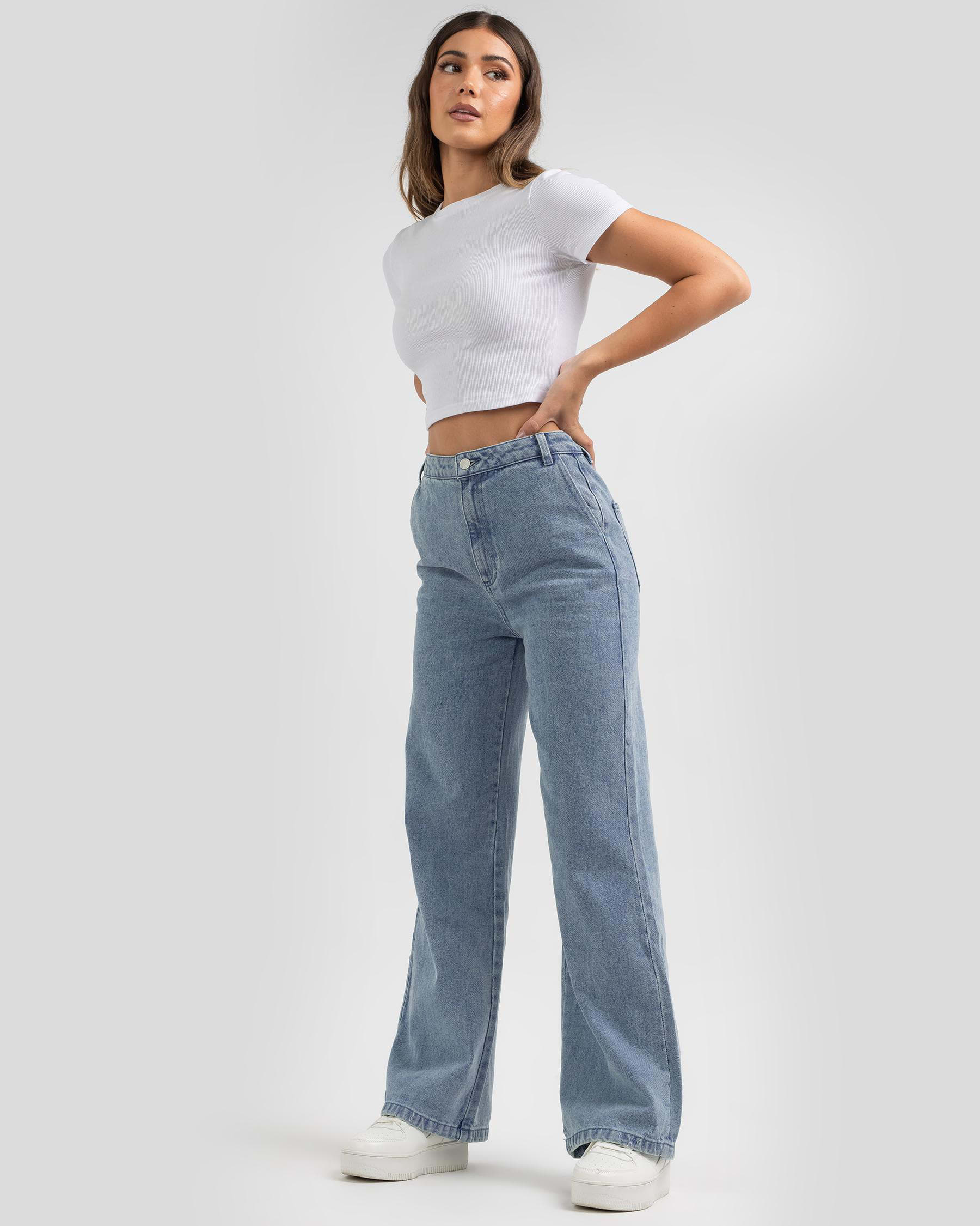 Shop Rusty Cameron High Waist Flare Jeans In Thread Blue - Fast ...