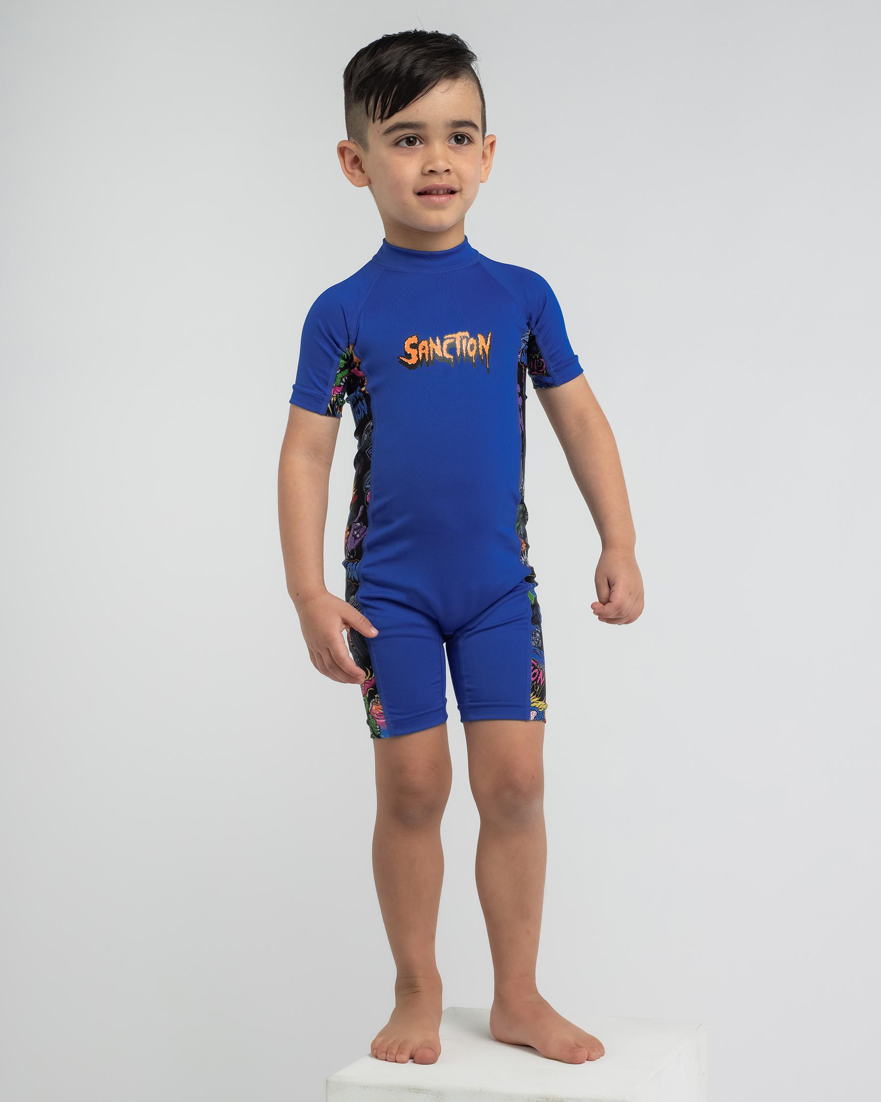Shop Sanction Toddlers' Titan Short Sleeve Surfsuit In Cyan/multi ...