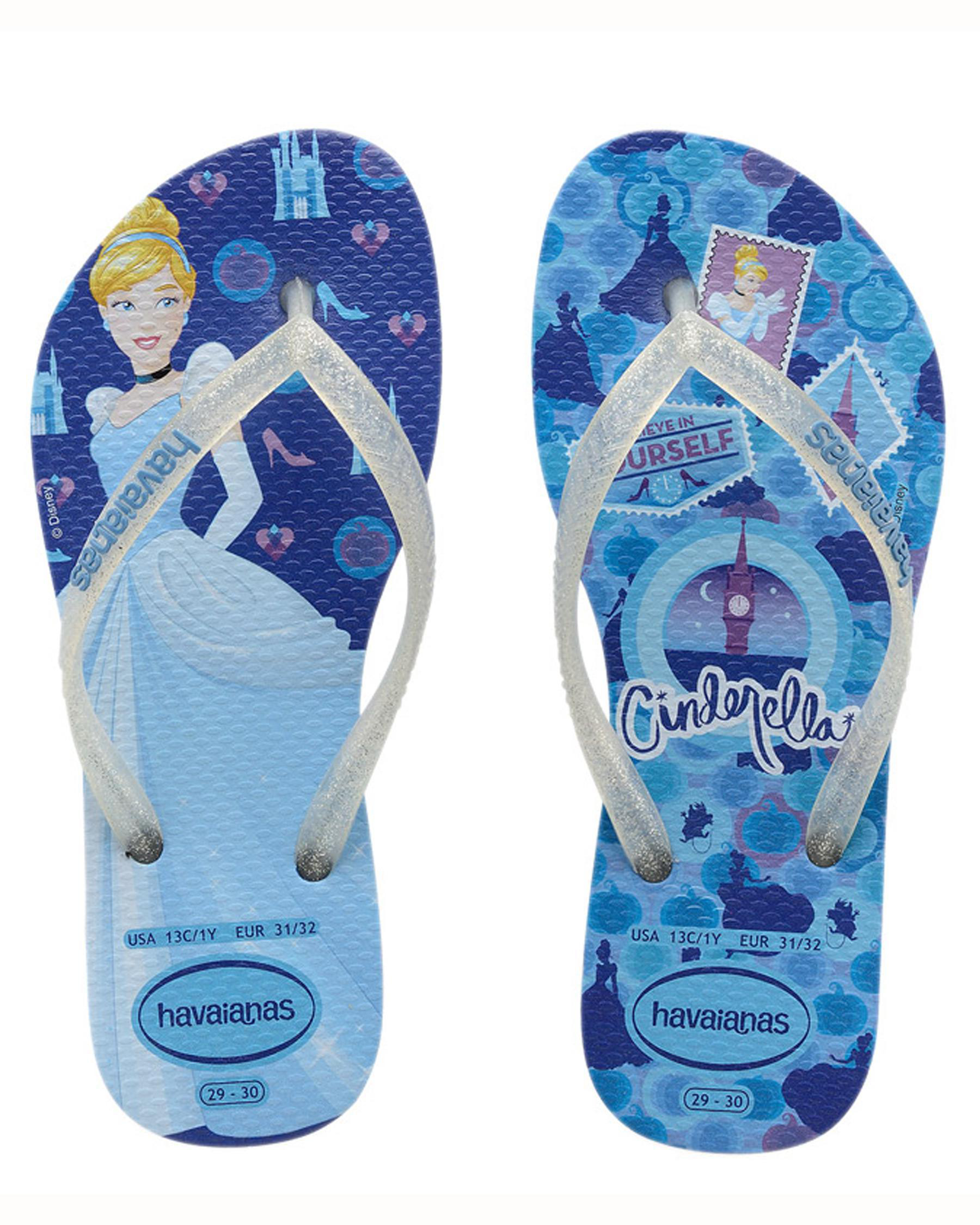 Havaianas Girl's Princess Cinderella Slim Thongs In Blue Star - Fast ...