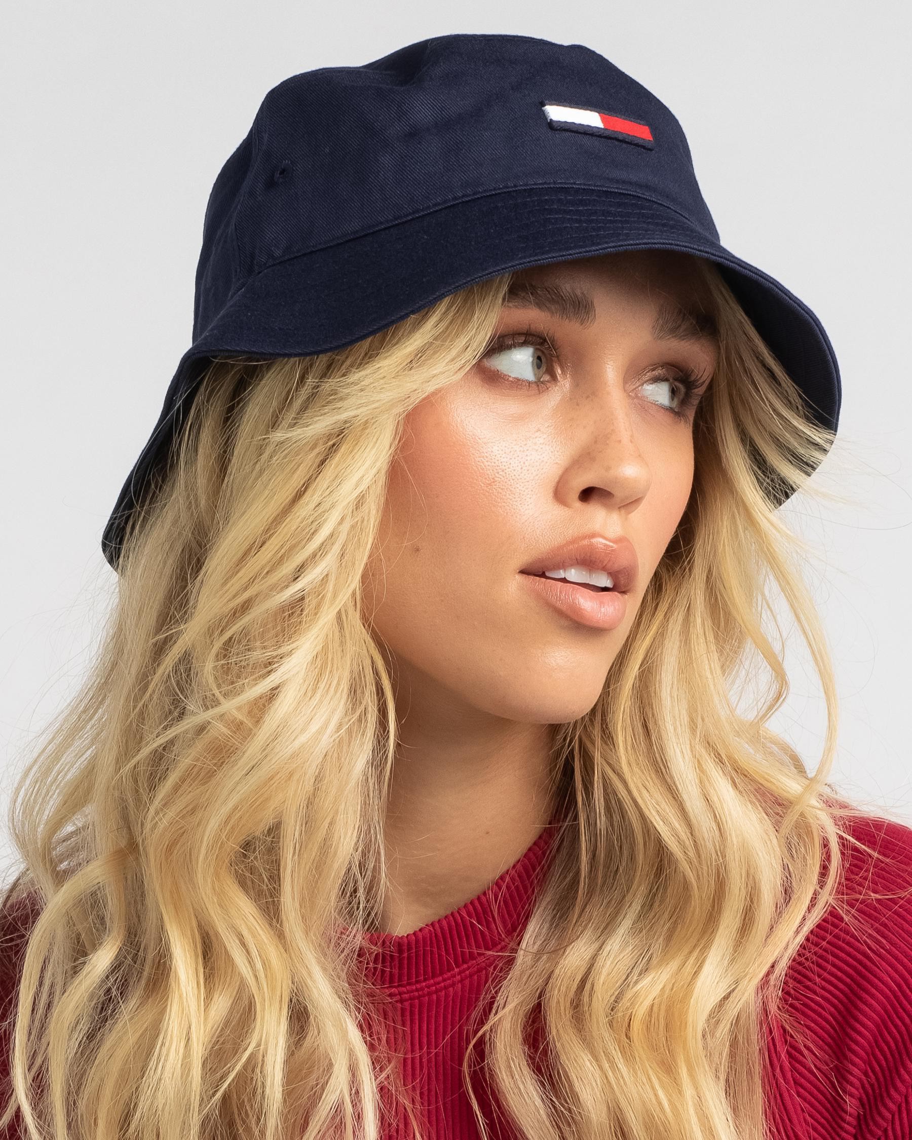 Shop Tommy Hilfiger Flag Bucket Hat In Twilight Navy - Fast Shipping ...