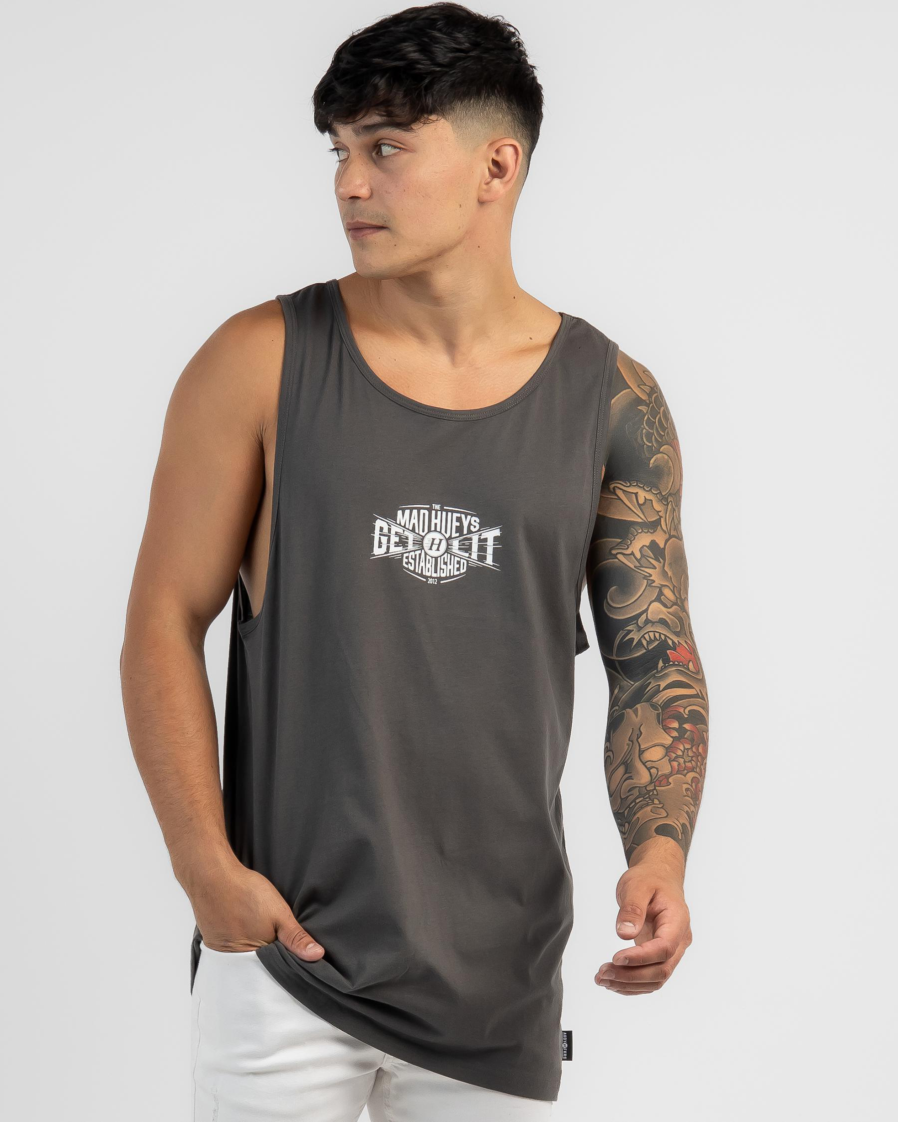 Shop The Mad Hueys Get Lit Singlet In Charcoal - Fast Shipping & Easy ...