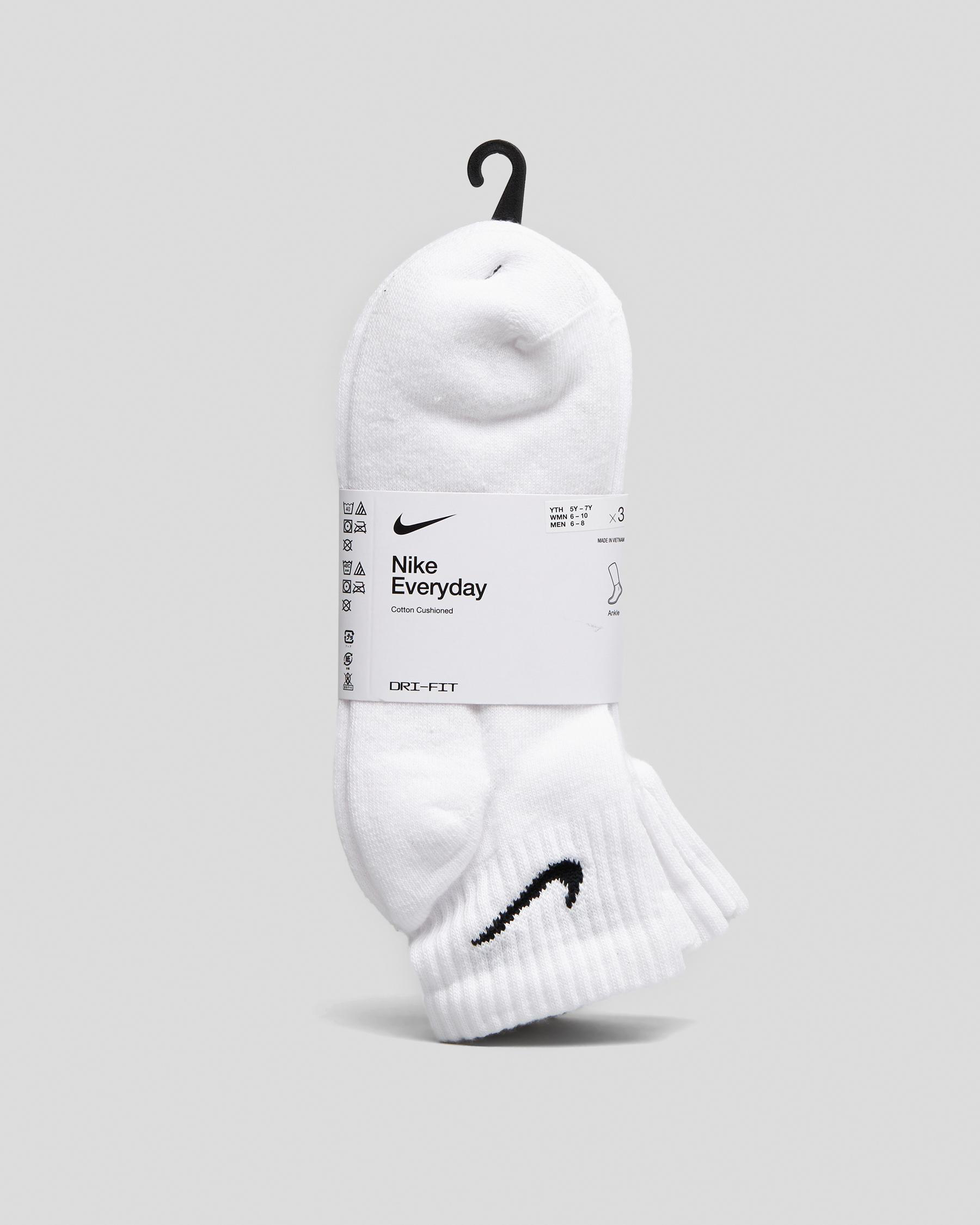 Shop Nike Boys' Training Ankle Socks 3 Pack In White/black - Fast ...