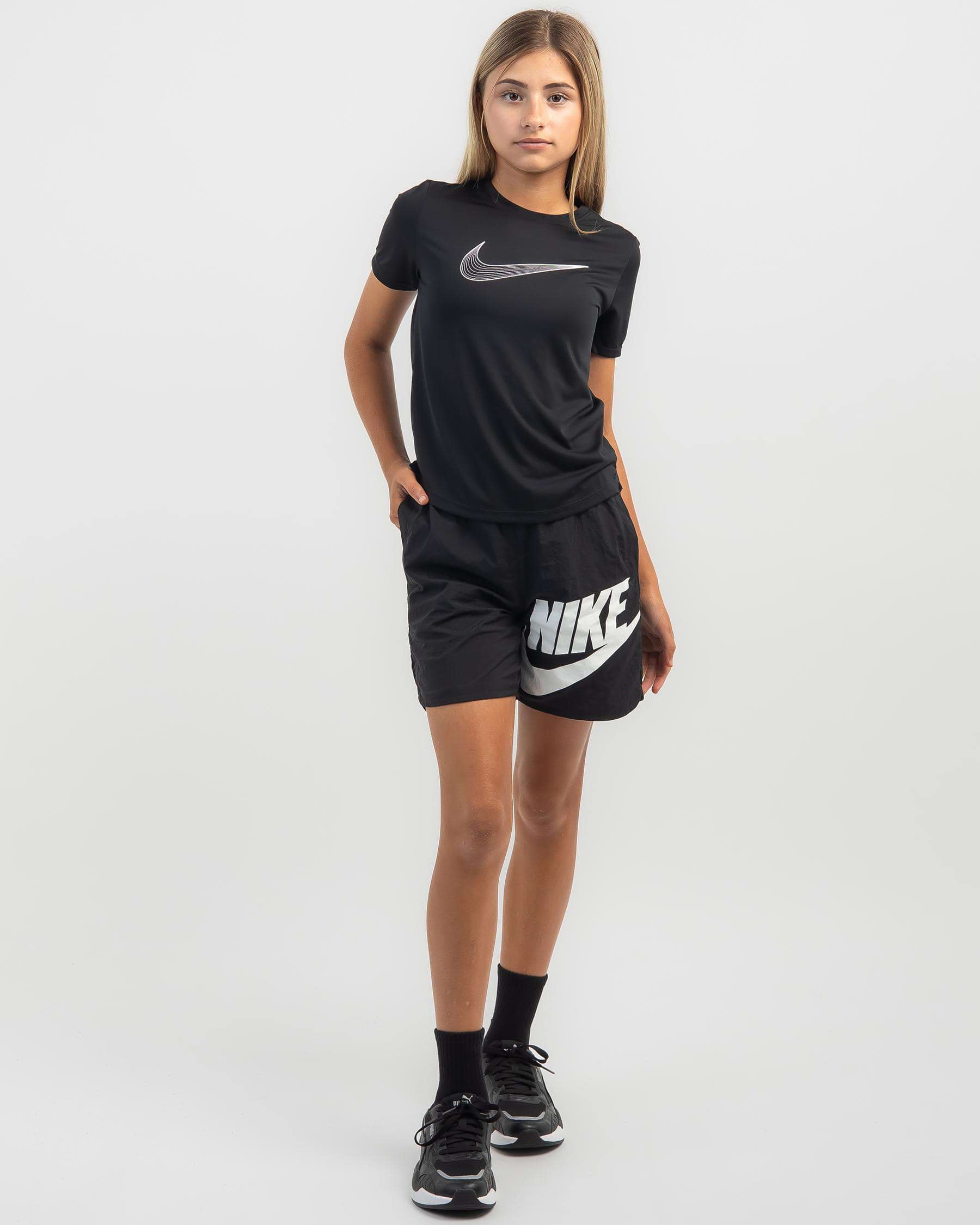 Shop Nike Girls' DriFit One Short Sleeved T-Shirt In Black/white - Fast ...