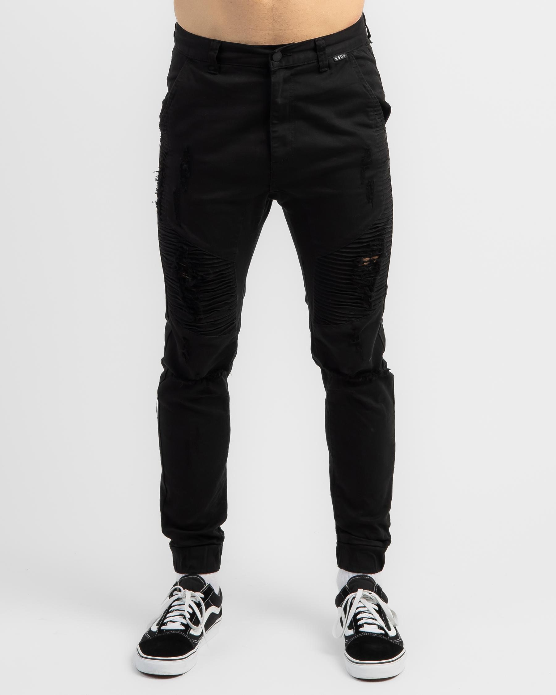 Shop Kiss Chacey Zeppelin Jogger Pants In Destroyed Solid Black - Fast ...