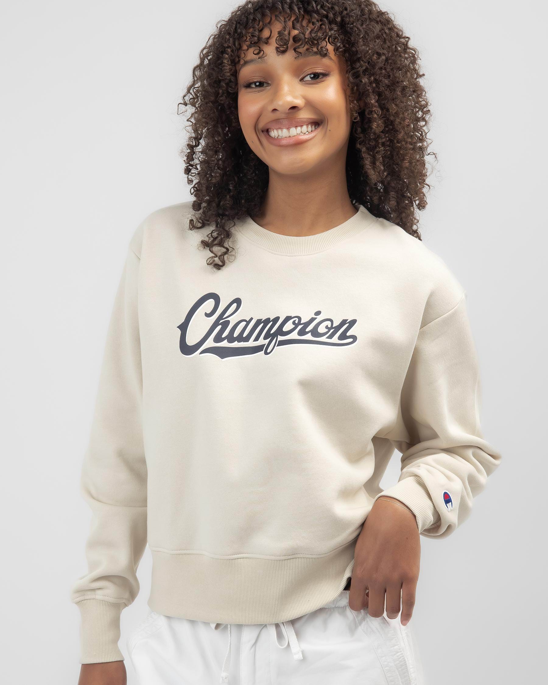 Shop Champion Champion Graphic Crew Sweatshirt In Oat Milk Latte - Fast ...
