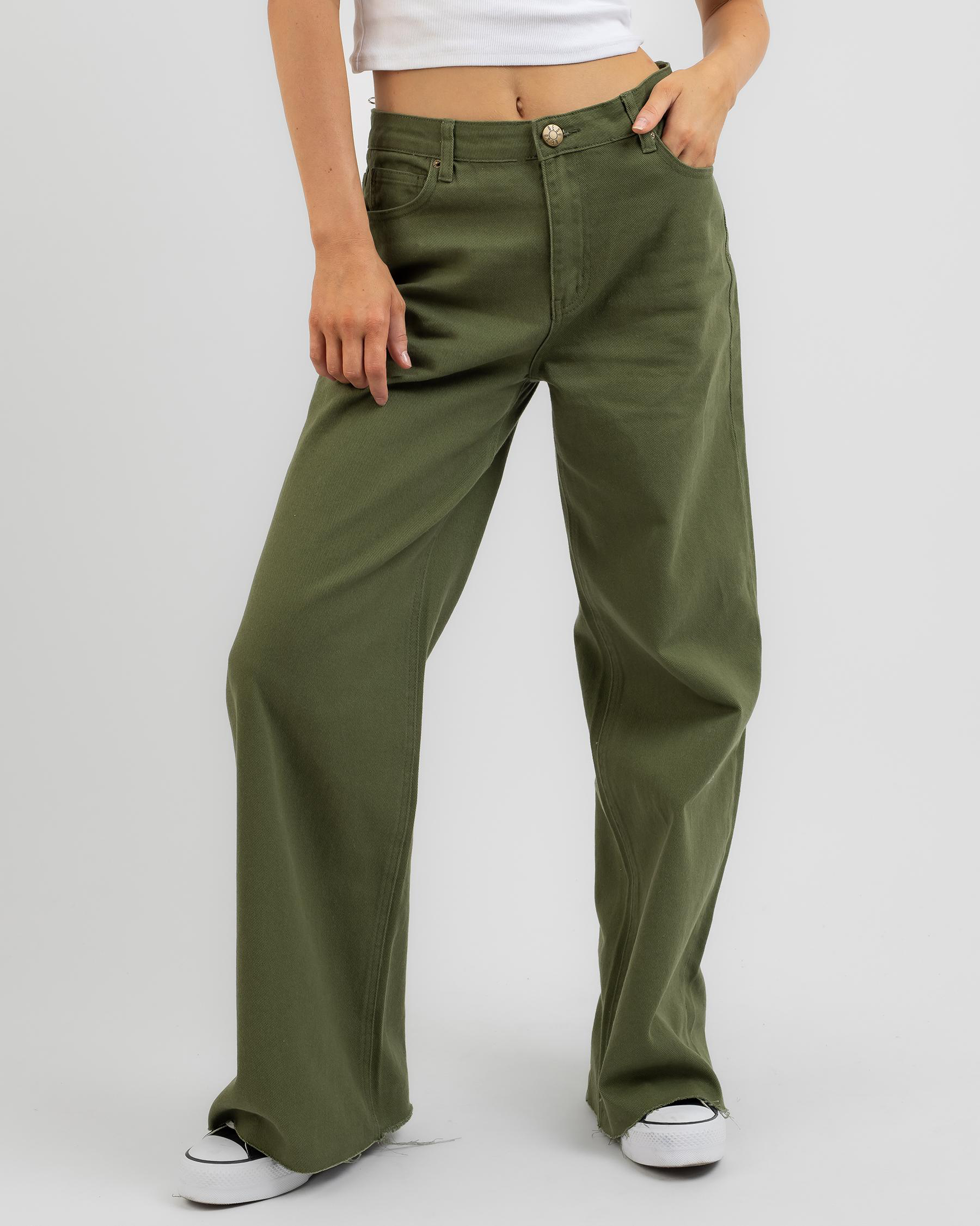 Shop DESU Willow Wide Leg Jeans In Olive - Fast Shipping & Easy Returns ...