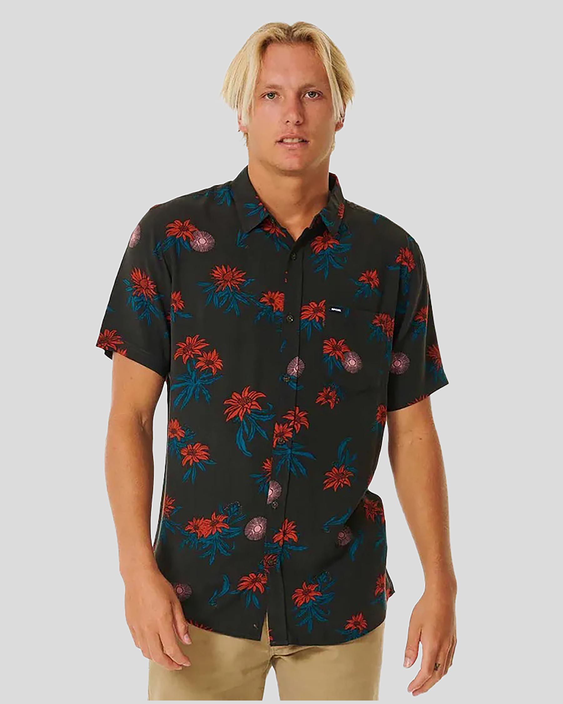 Shop Rip Curl Sun Razed Floral Short Sleeve Shirt In Washed Black ...