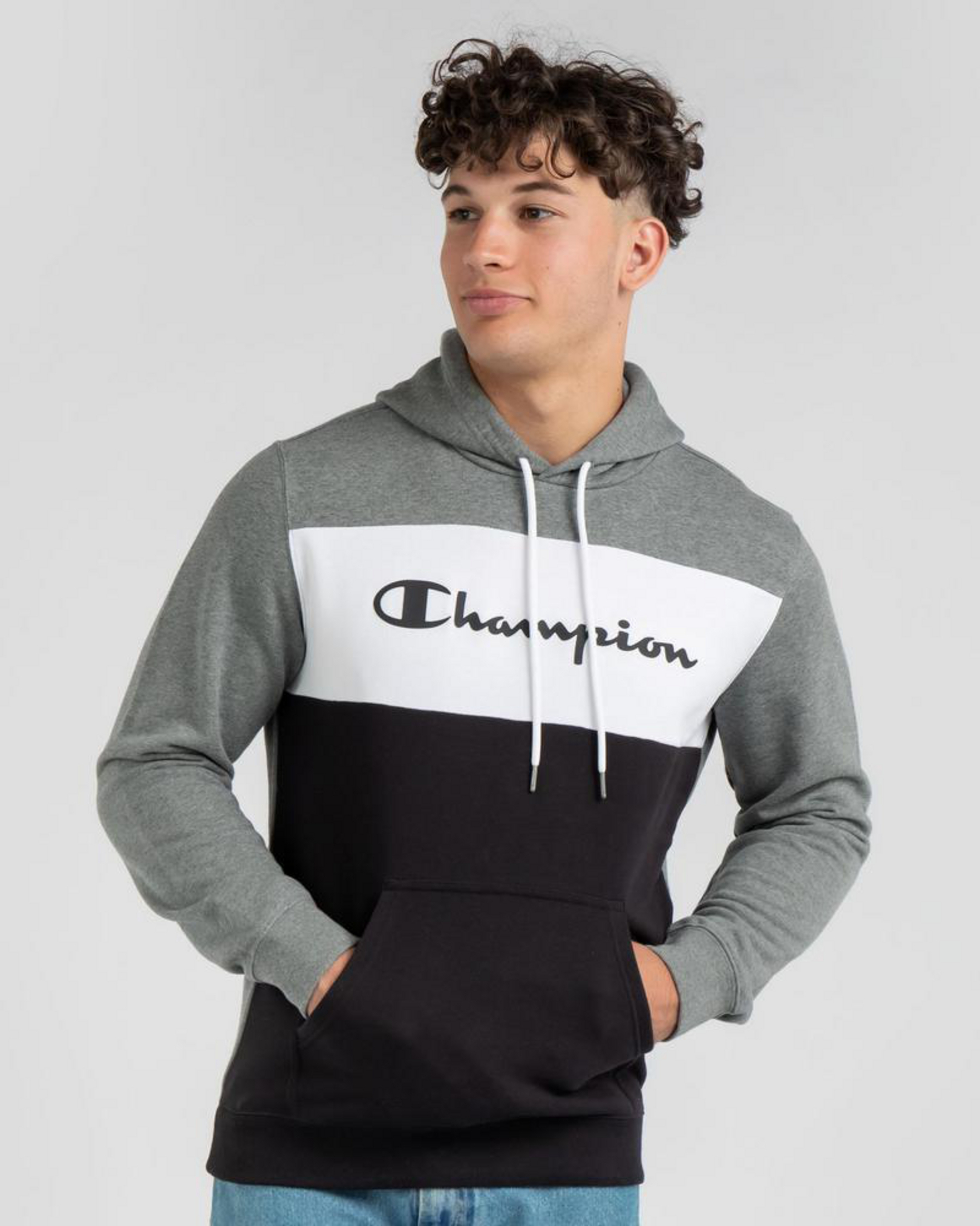 Shop Champion EU Colour Block Hoodie In Grey/black - Fast Shipping ...