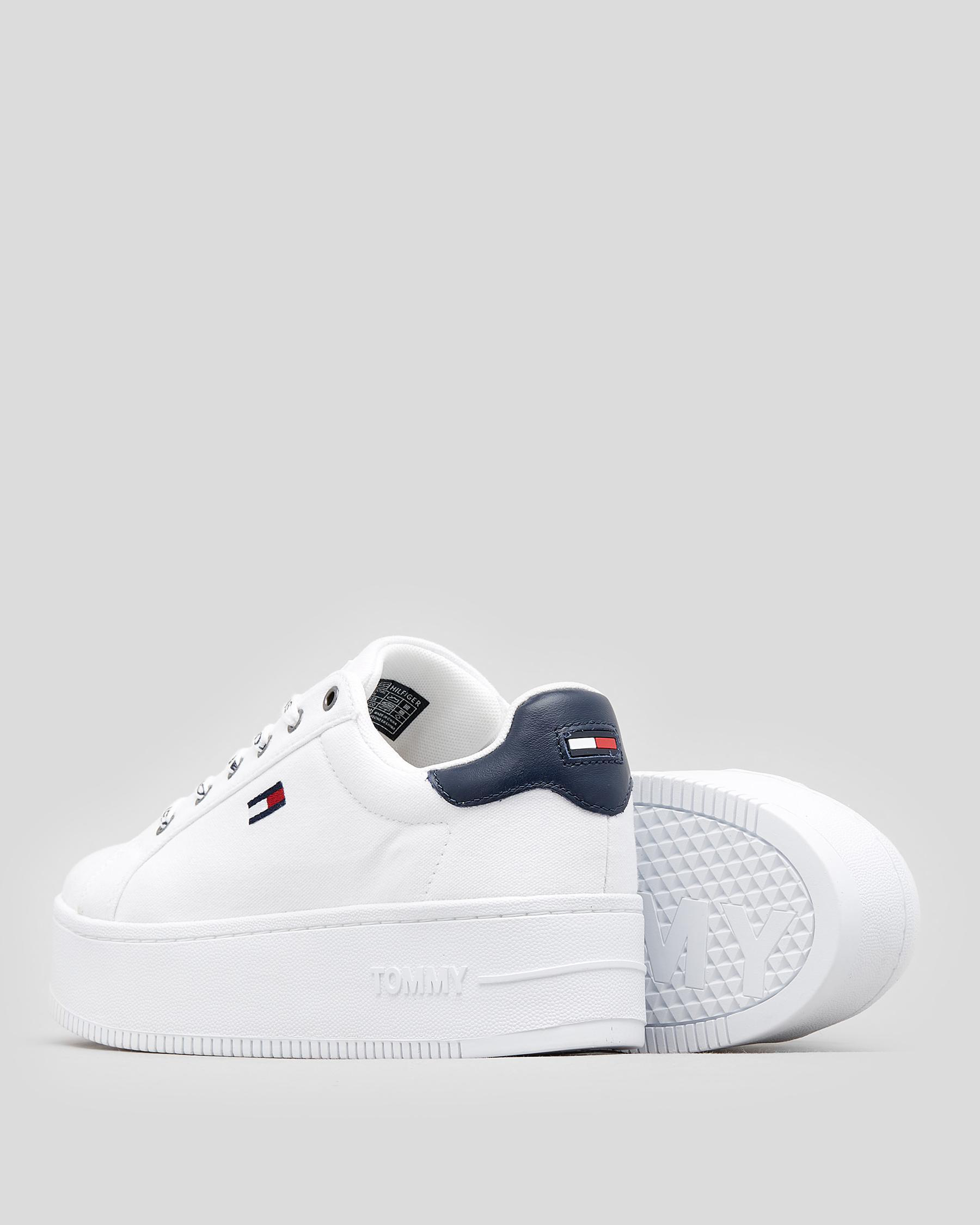 Shop Tommy Hilfiger Womens Iconic Flatform Leather Shoes In White ...