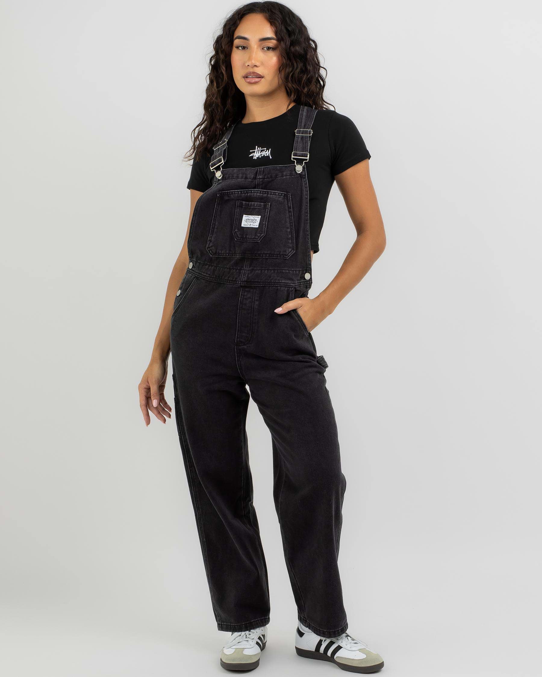 Shop Stussy Nevada Denim Long Overalls In Black - Fast Shipping & Easy ...