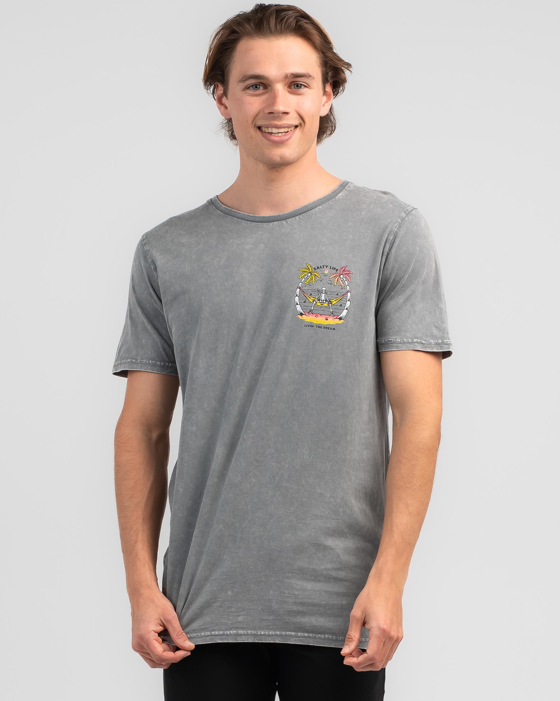 Salty Life Livin The Dream T-Shirt In Lt Grey Acid - Fast Shipping ...