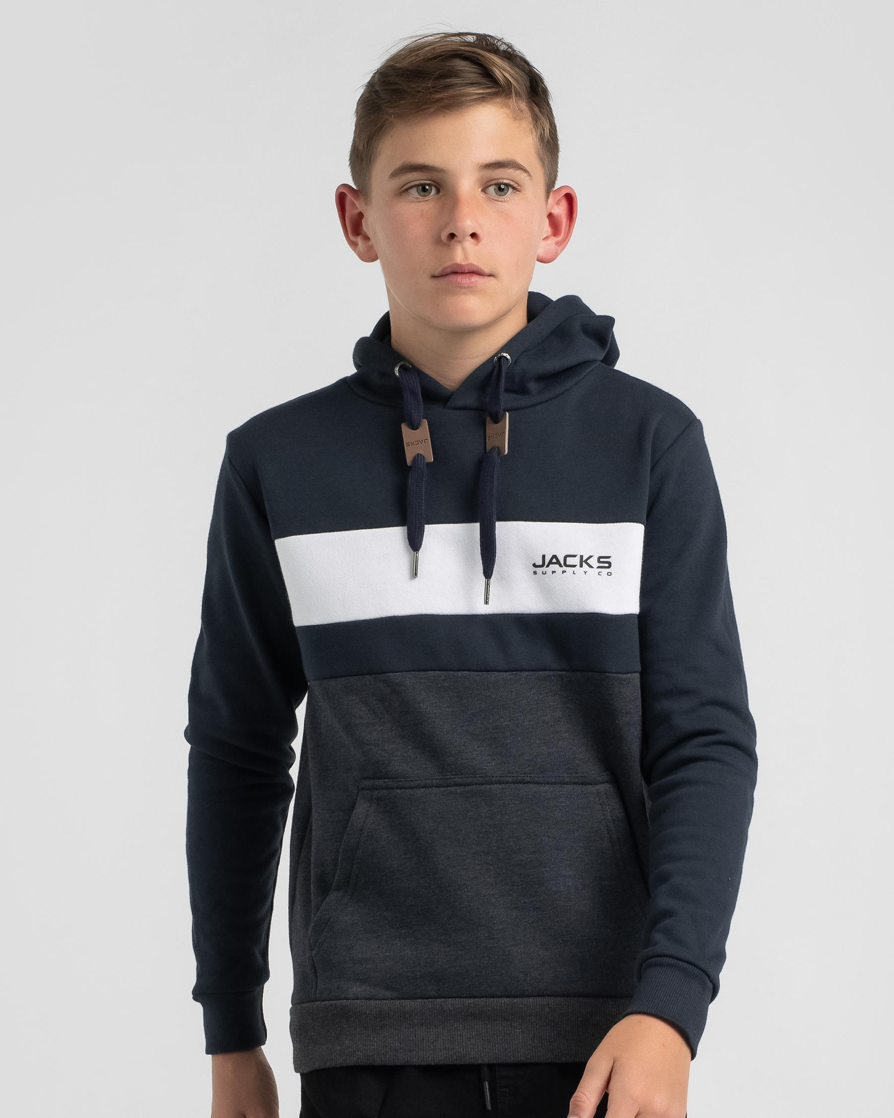 Shop Jacks Boys' Divisions Hoodie In Navy/white/navy Marle - Fast ...